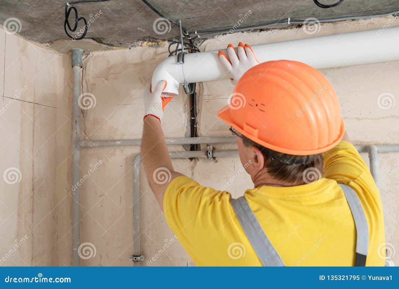 The Worker is Installing a Ventilation System Stock Image Image of