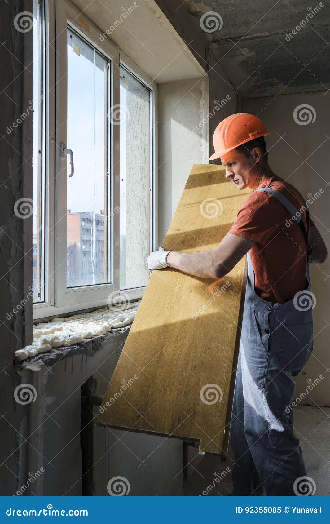 Worker Is Installing A Window Sill Stock Image Image Of