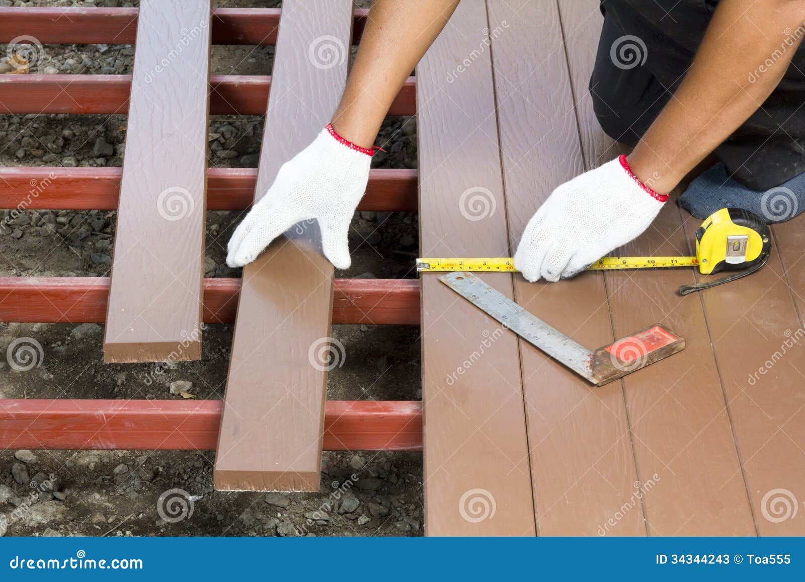 Worker Installing Wood Floor Stock Image Image of patio, tool 34344243