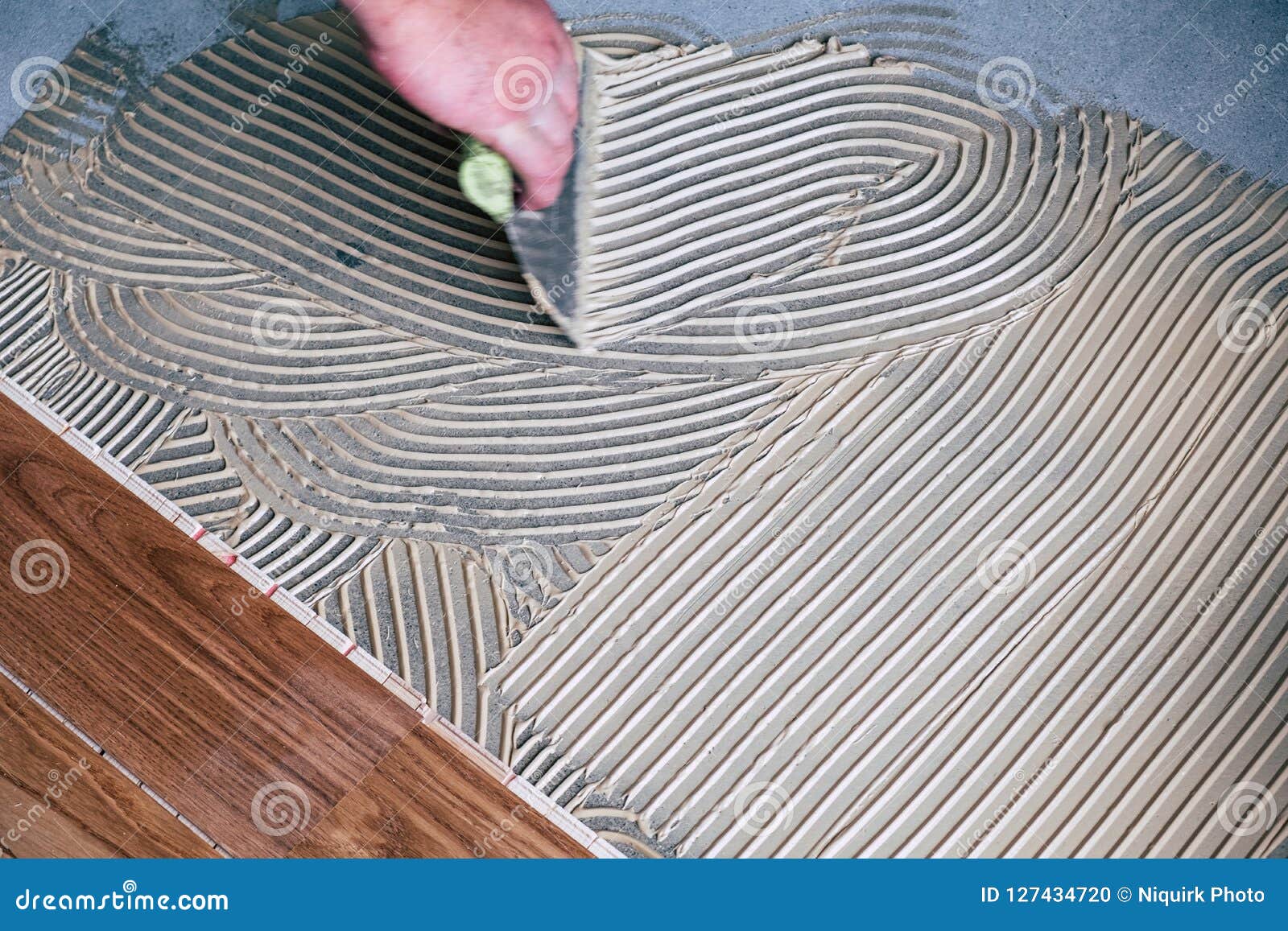 Worker Installing Wooden Flooring Boards Stock Photo Image Of