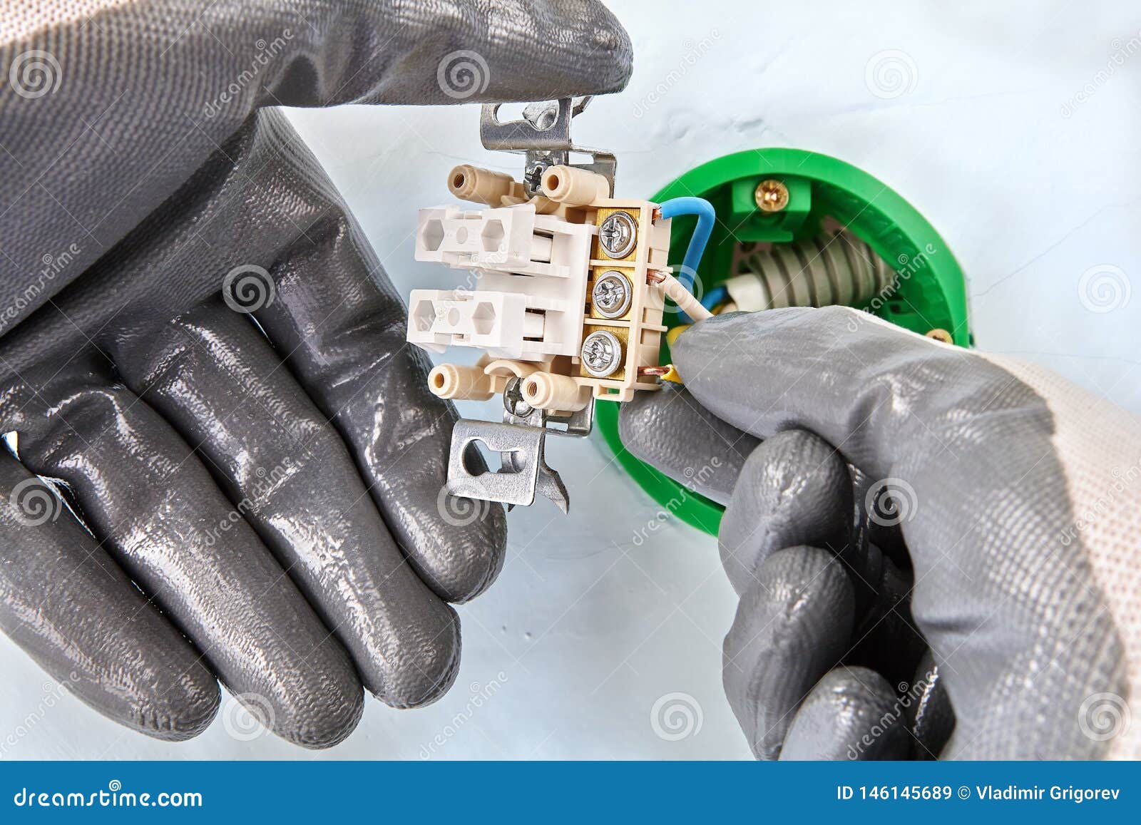 Worker Installs New Light Switch Stock Image Image of connect, electrical 146145689