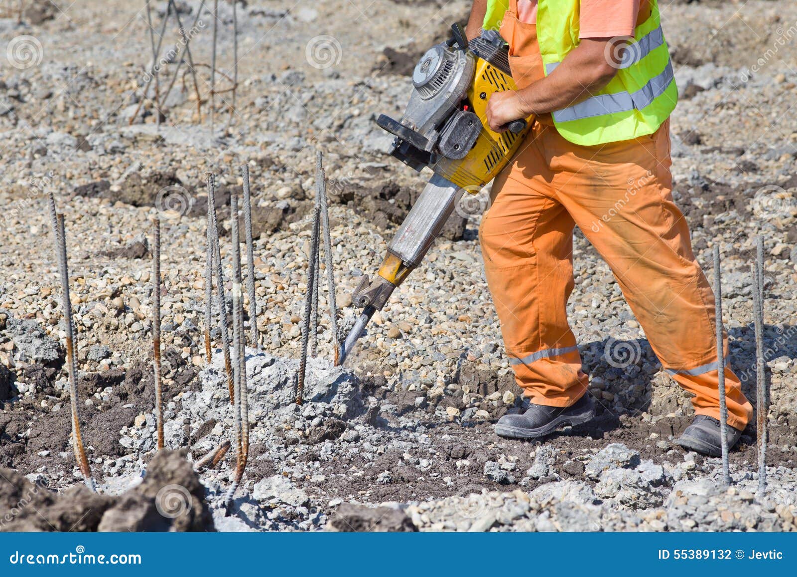 Worker with jackhammer stock photo. Image of people, build 55389132