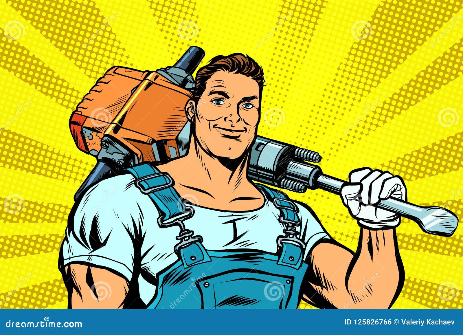 Worker with a jackhammer stock vector. Illustration of hardhat - 125826766