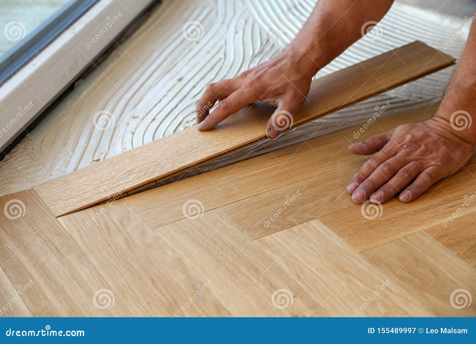 Worker Laying Parquet Flooring Stock Image Image Of Manual