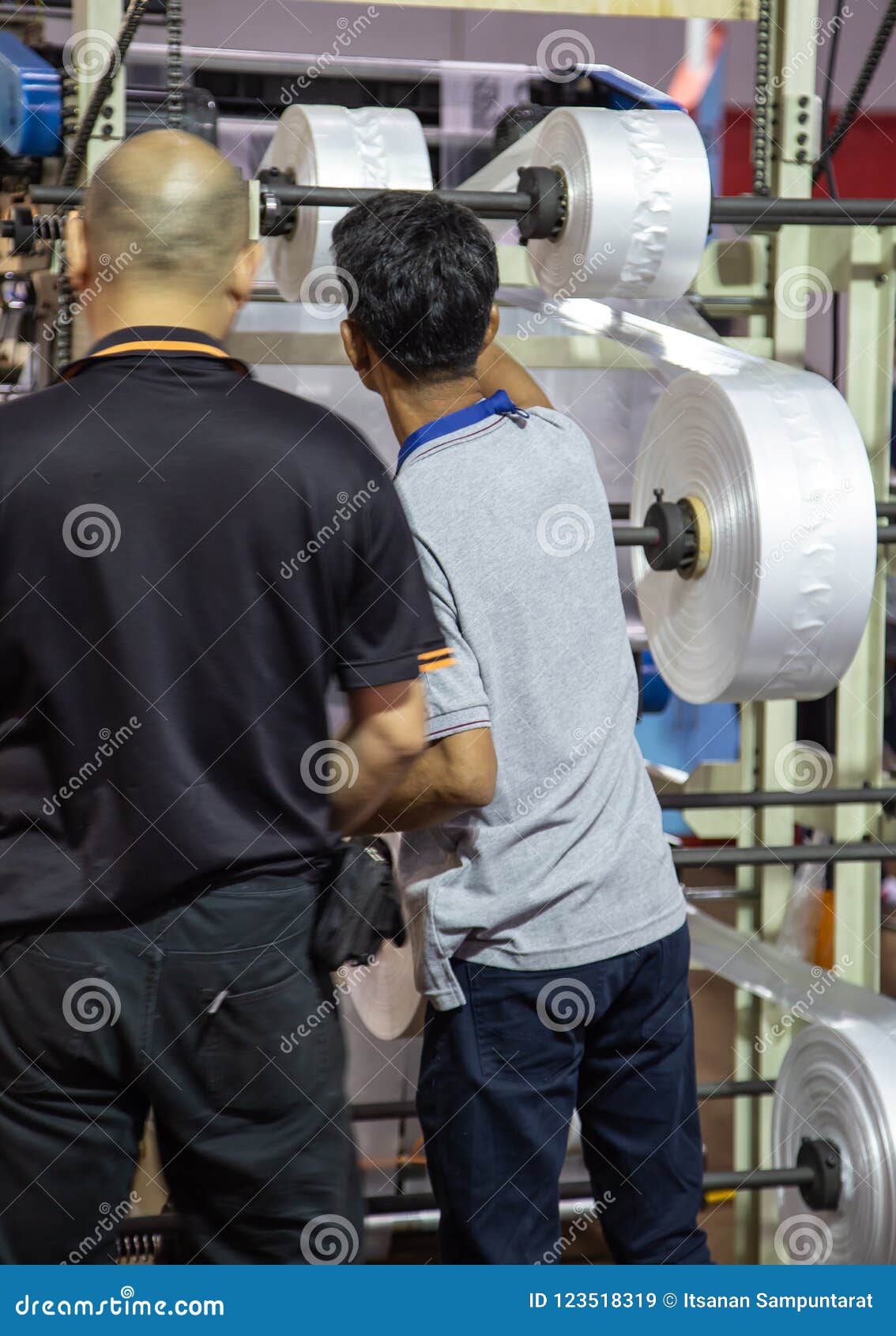 Worker Repair Plastic Bag Extruder Machine Editorial Stock Image