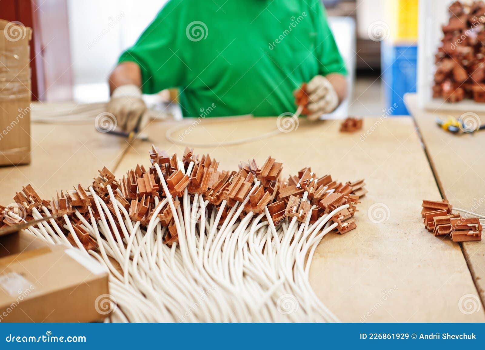Worker Makes Electric Cables. Construction Industry, Electrical System