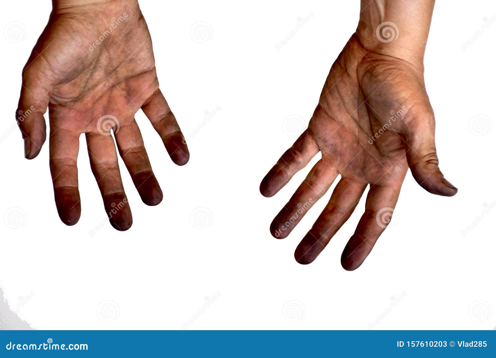 Dirty Male Hands Isolated on a White Background Stock Image Image of