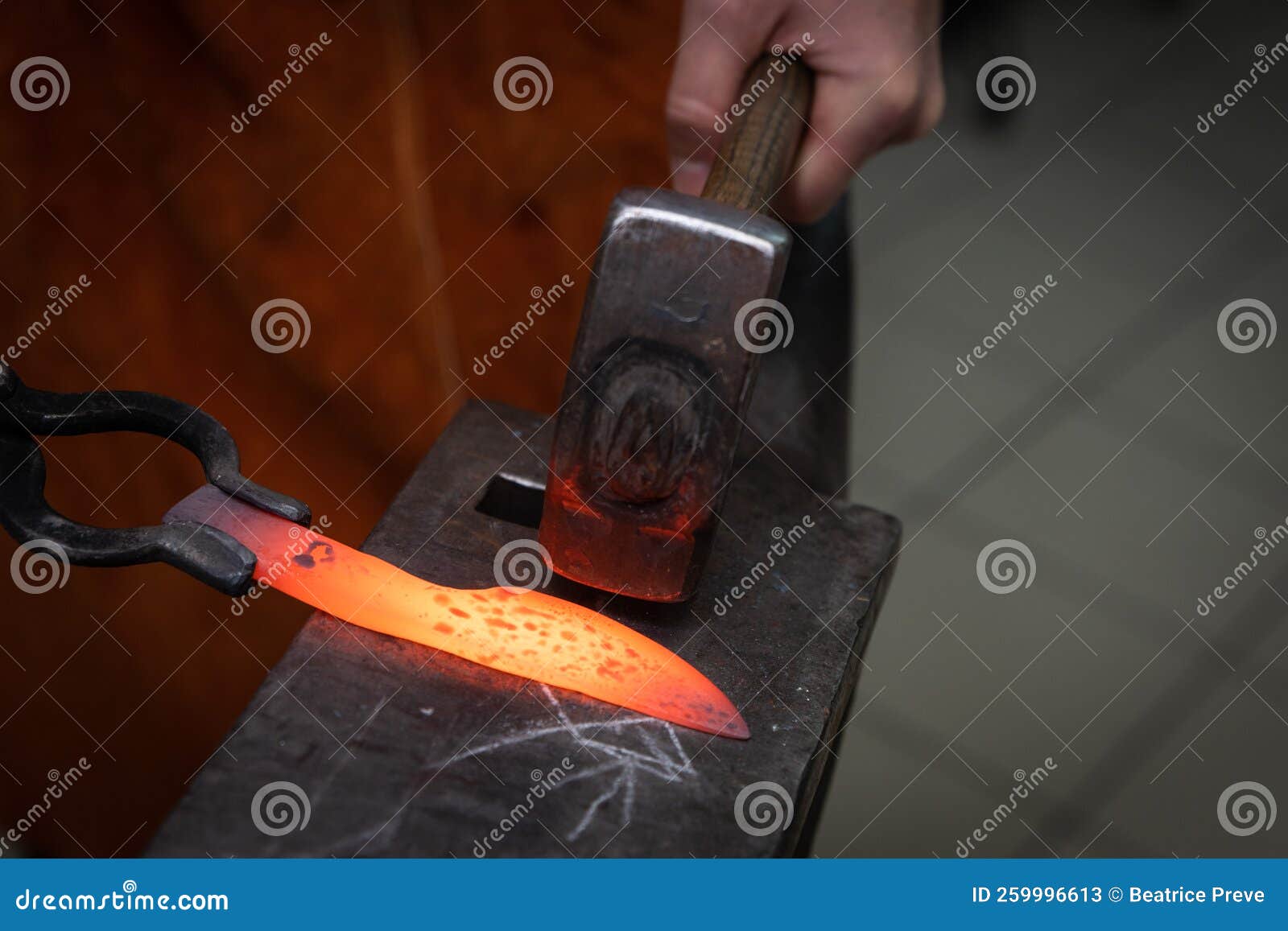 Man Hands are Manufacturing a Steel Knife Stock Image Image of