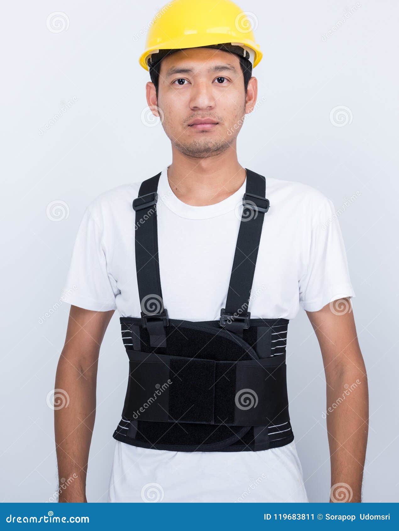 Worker Man Stand Wearing Back Support Stock Image Image of posture