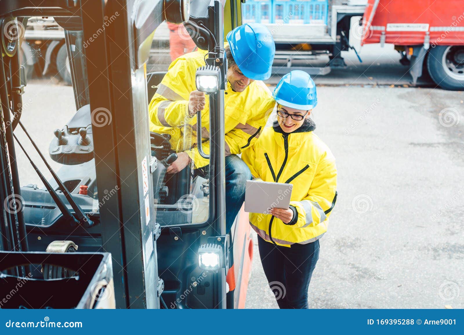 Worker and Manager at Distribution Center Stock Photo Image of