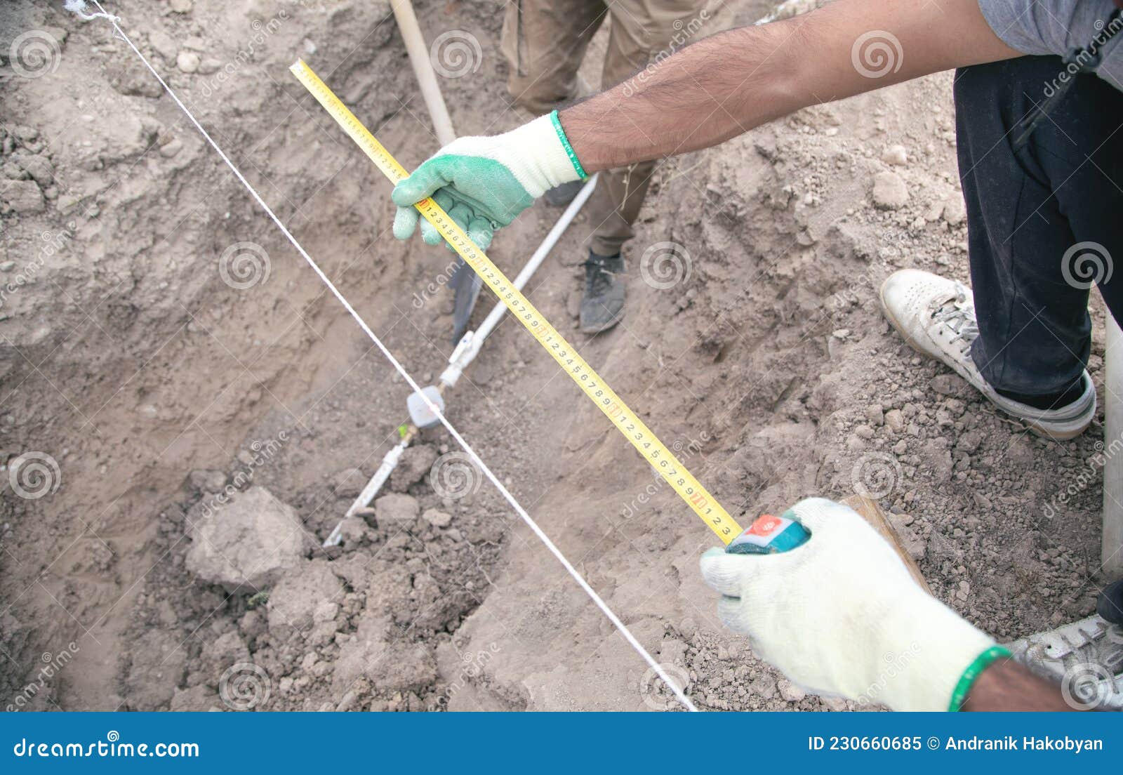 Worker Measuring a Hole of Soil Stock Image Image of nature, hand 230660685