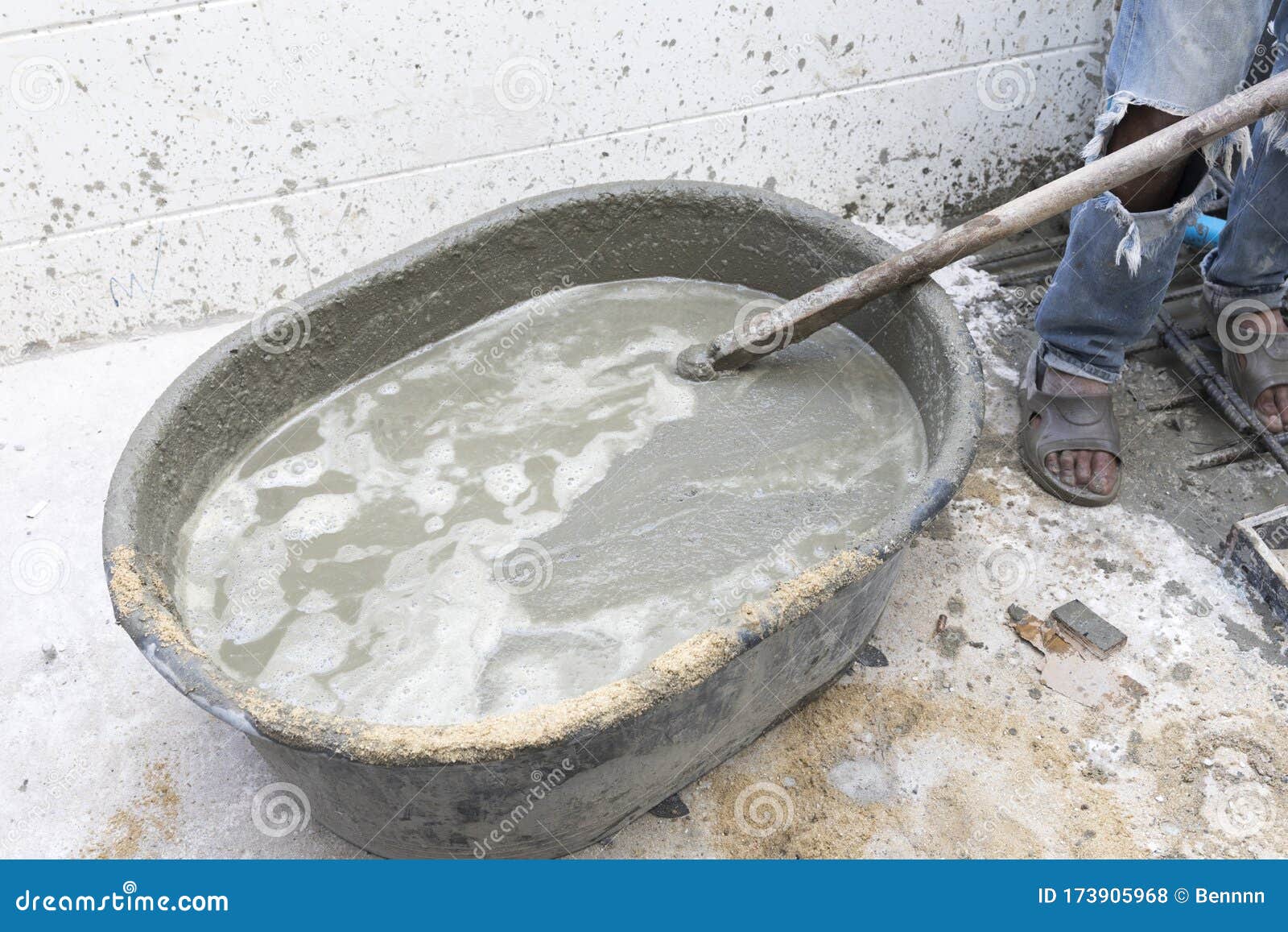 Worker Mixing Concrete Cement Mortar Stock Photo Image of mixer