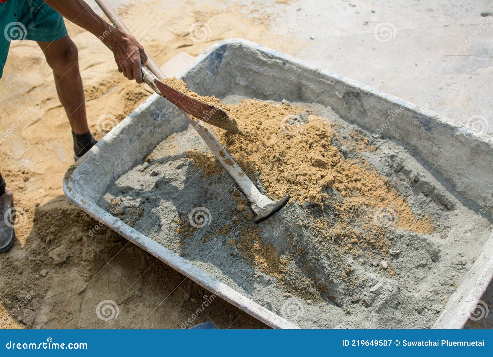 Worker is Mixing Mortar on Site Construction Stock Image Image of