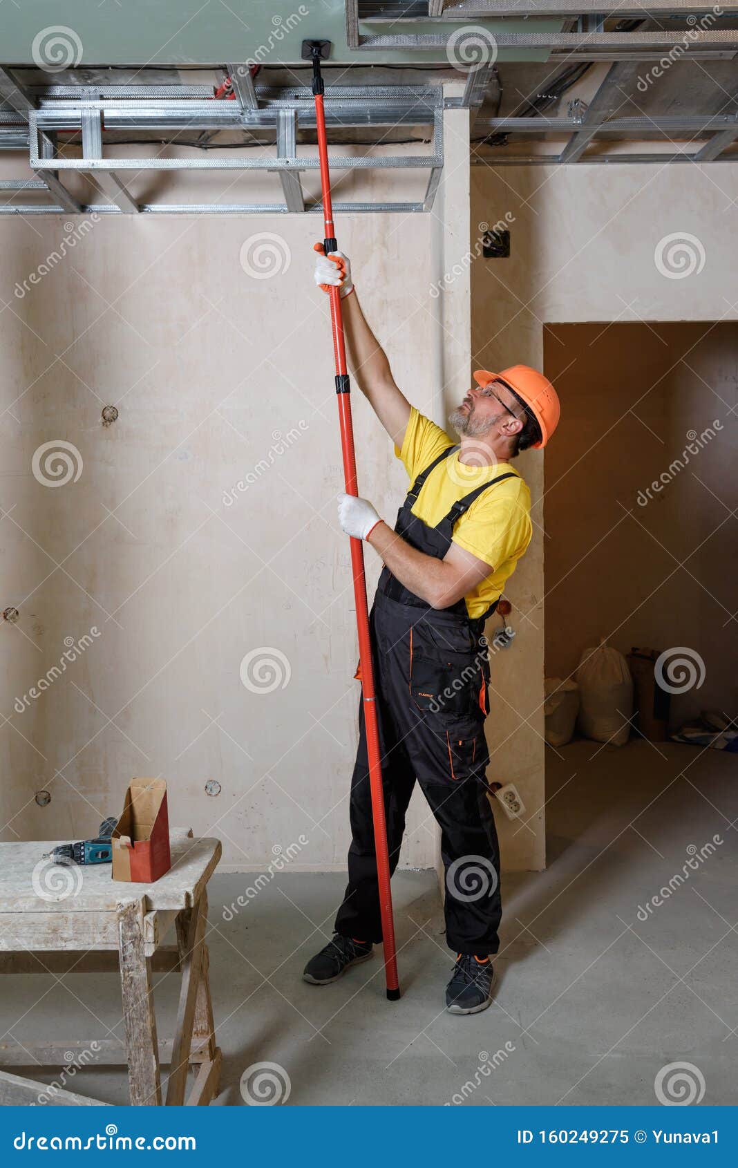 Installation Of Drywall On The Ceiling Stock Image Image Of