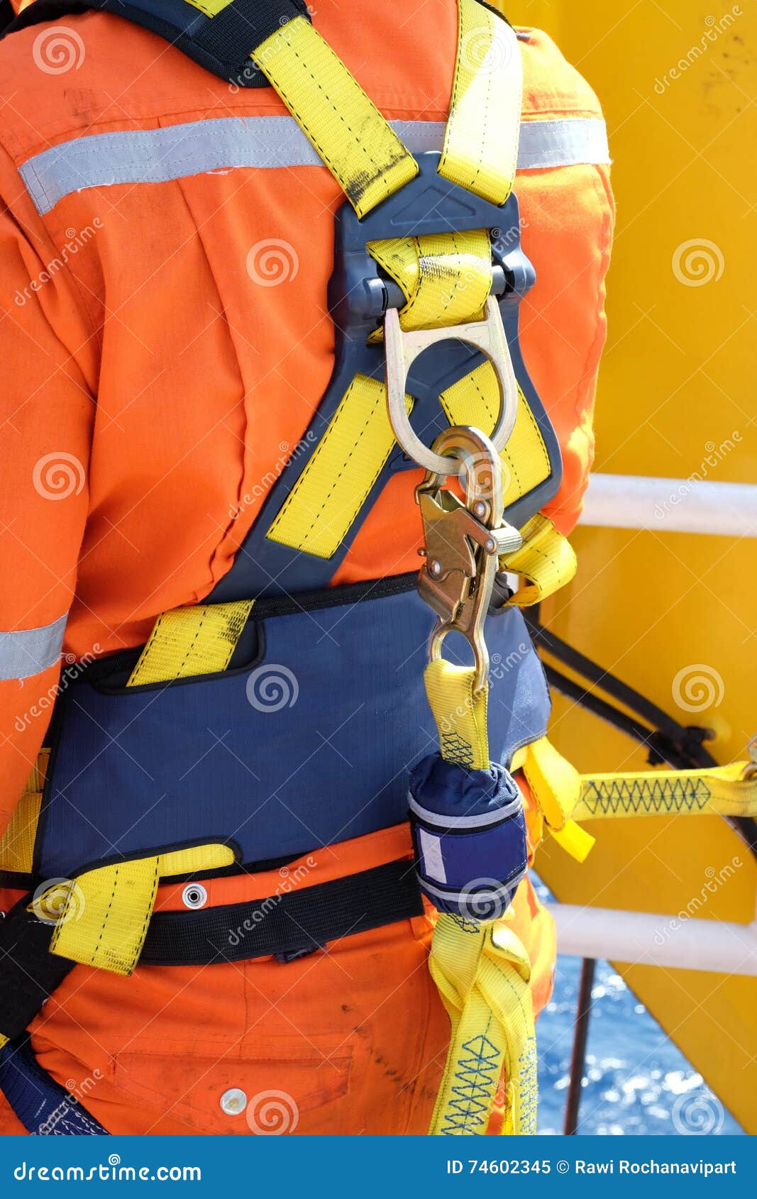 Worker at Offshore with Safety Harness. Stock Image Image of