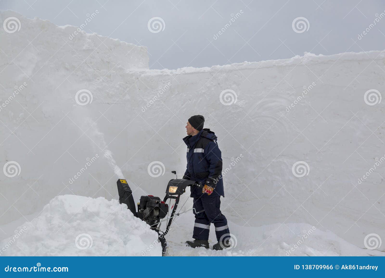 Worker Operator Snow Plow on Snow Removal Stock Photo Image of black