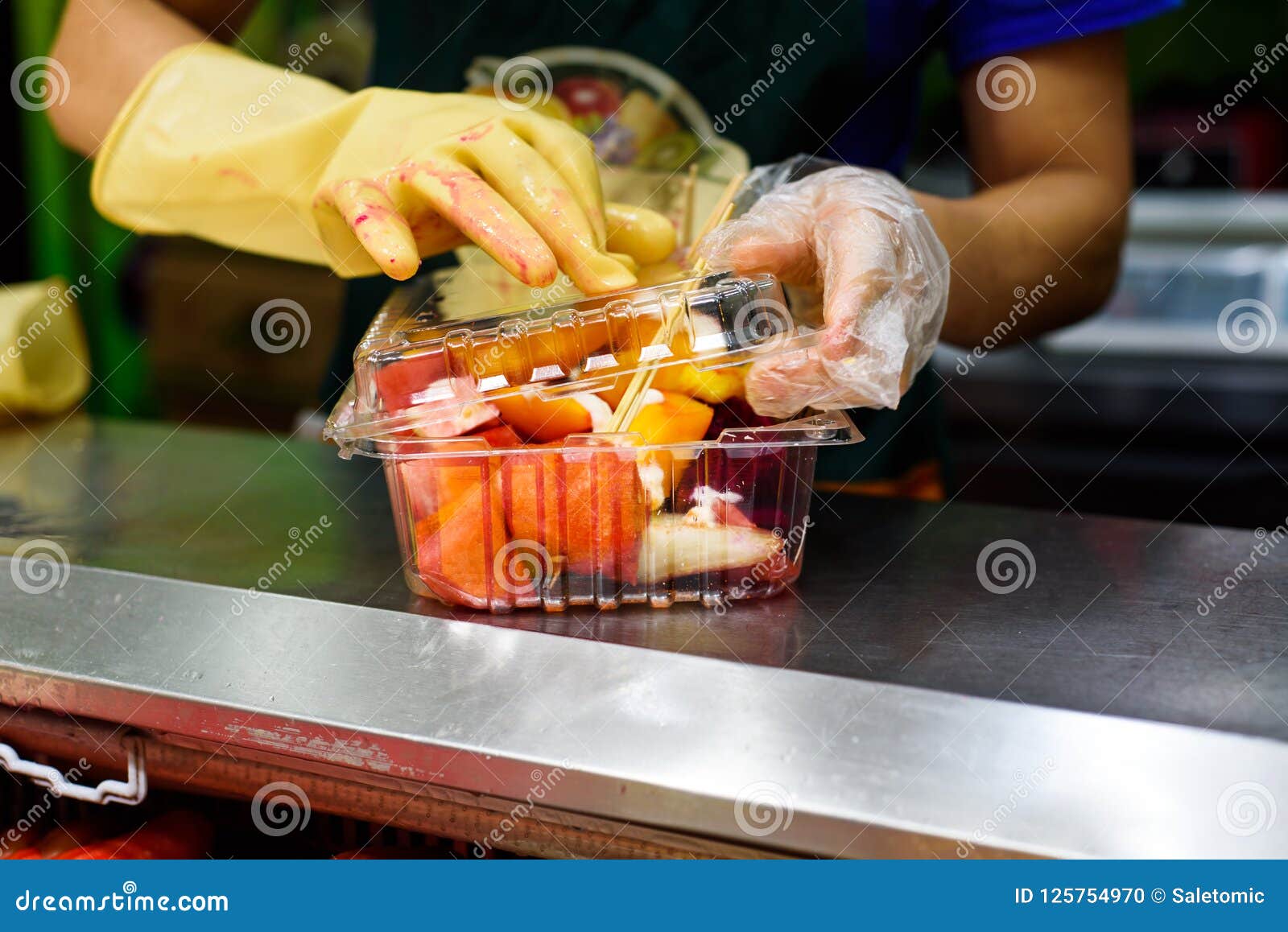 Worker Packing Fruit Salad To Go Stock Photo Image of fresh