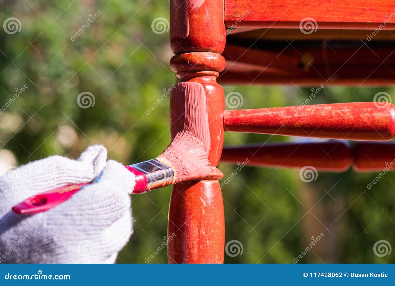Painting Wooden Chair With A Brush Stock Photo Image Of Fixing