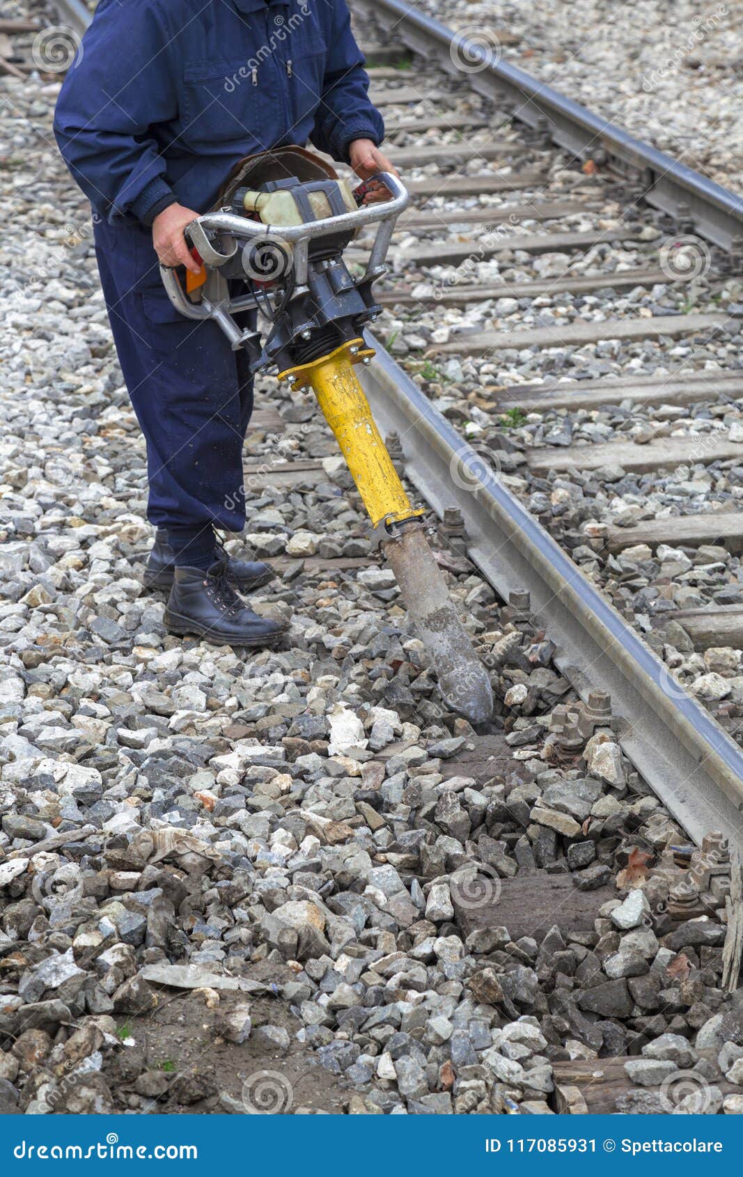 Worker Perform Maintenance of Way on Railroad Stock Image Image of