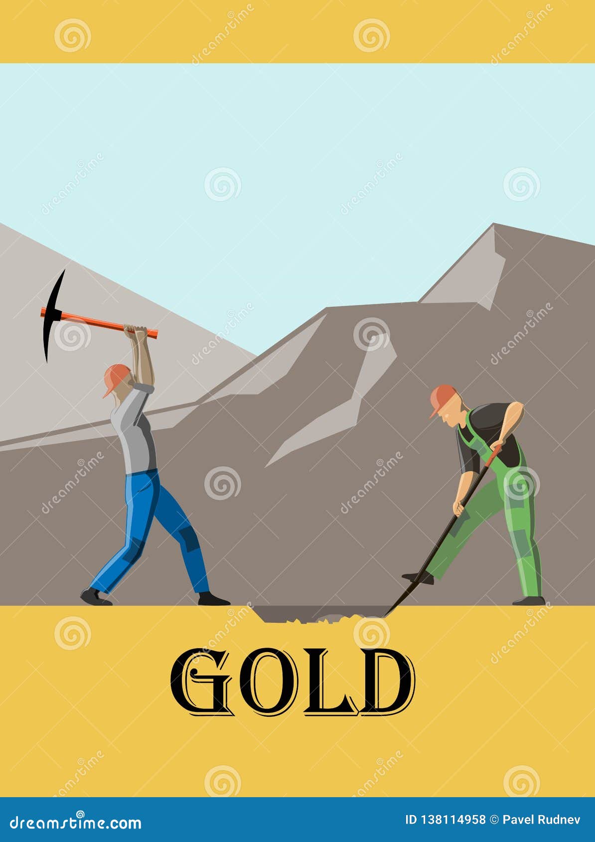 Person worker digging and mining for gold Vector Image