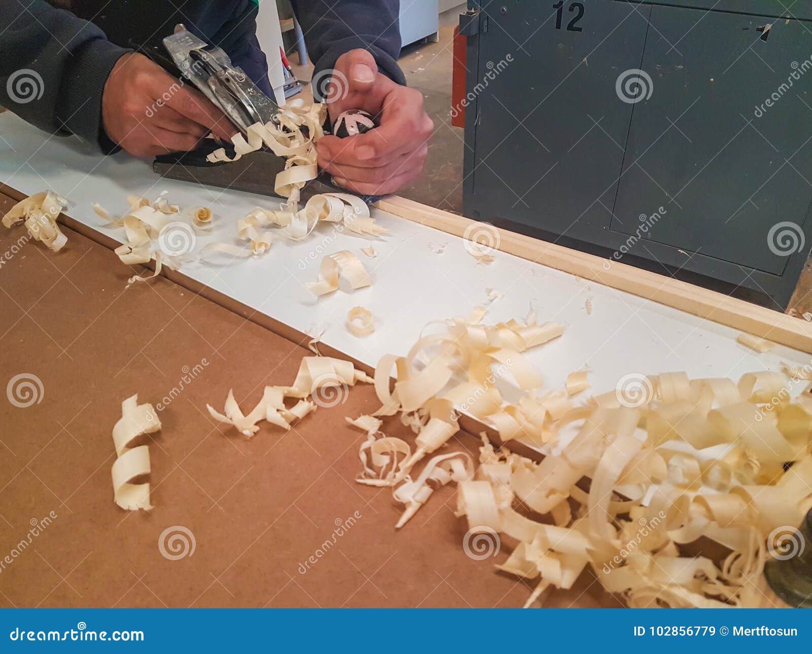 Worker Planing Wood Frame Traditionally Close Up Stock Image Image of