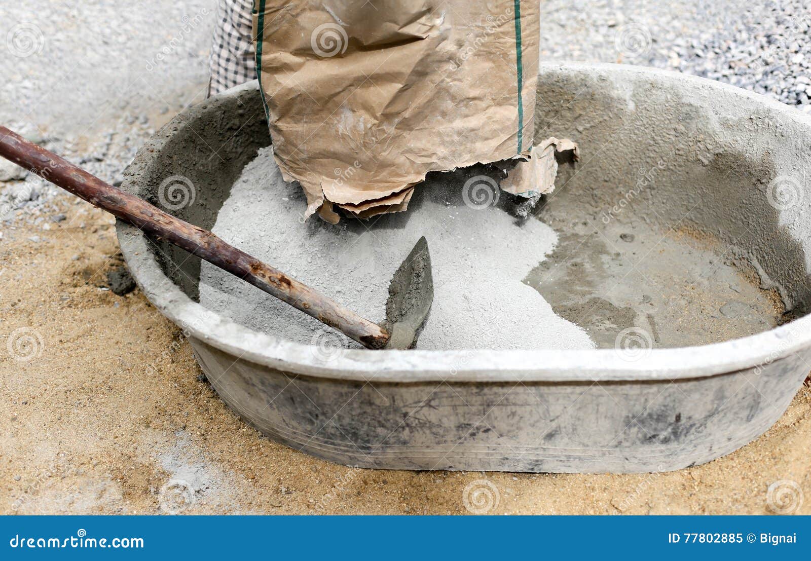 Worker Pouring Cement Powder in Mixing Tray Stock Image Image of