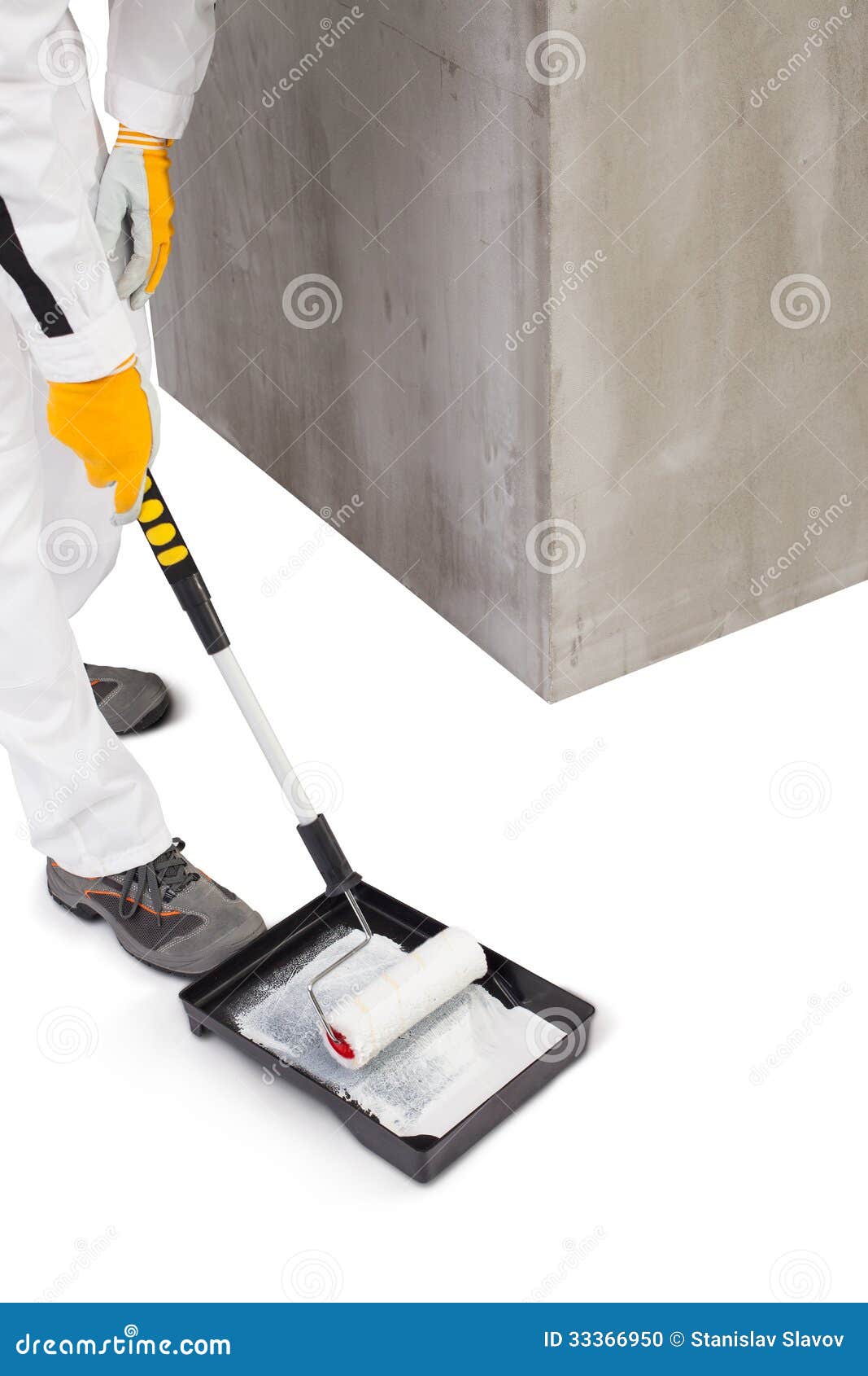 Worker Priming with a Paint Roller Stock Photo Image of craftsman
