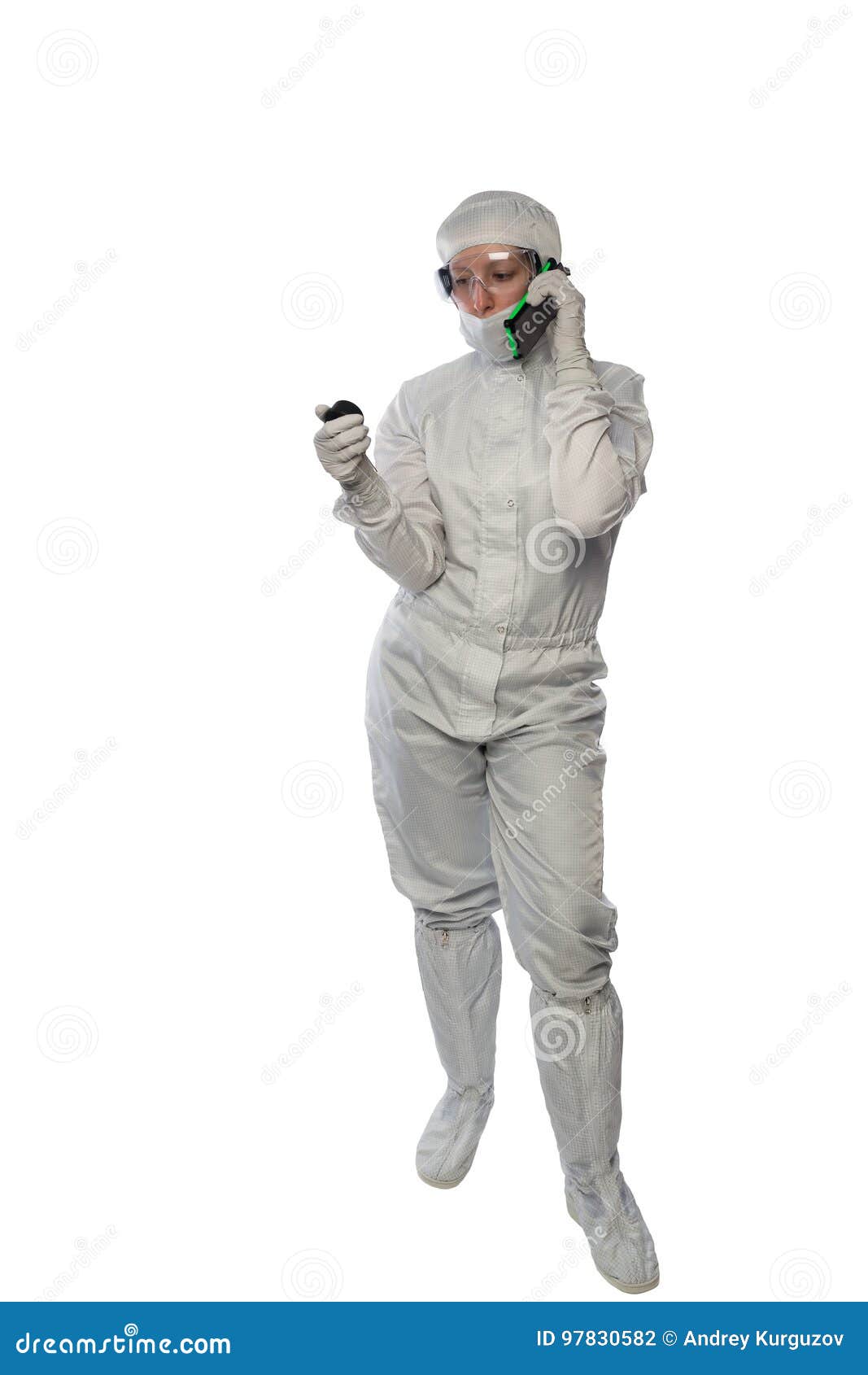 Worker in Protective Clothing is Calling Stock Photo Image of