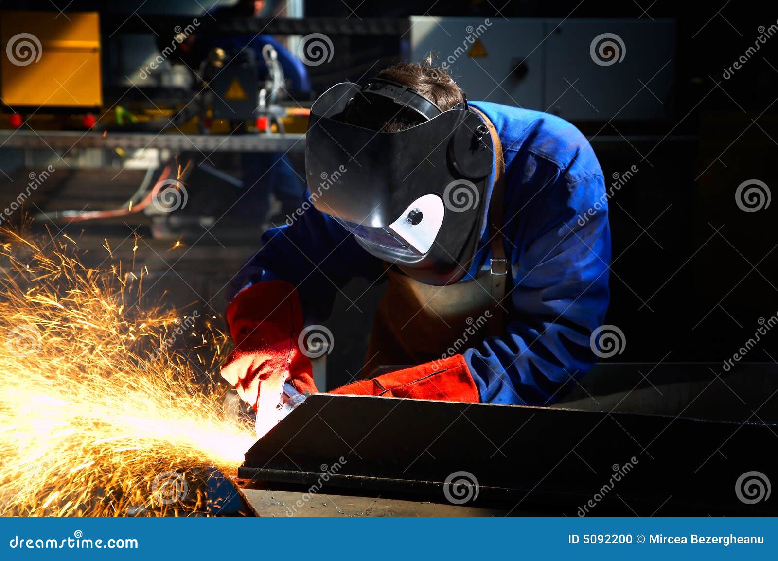 Worker with Protective Mask and Gloves Grinding Stock Photo Image of