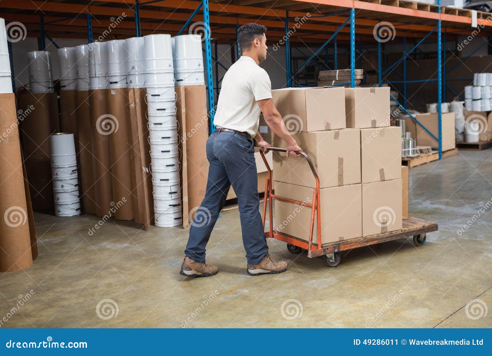 Worker Pushing Trolley with Boxes Stock Image Image of supply, occupation 49286011