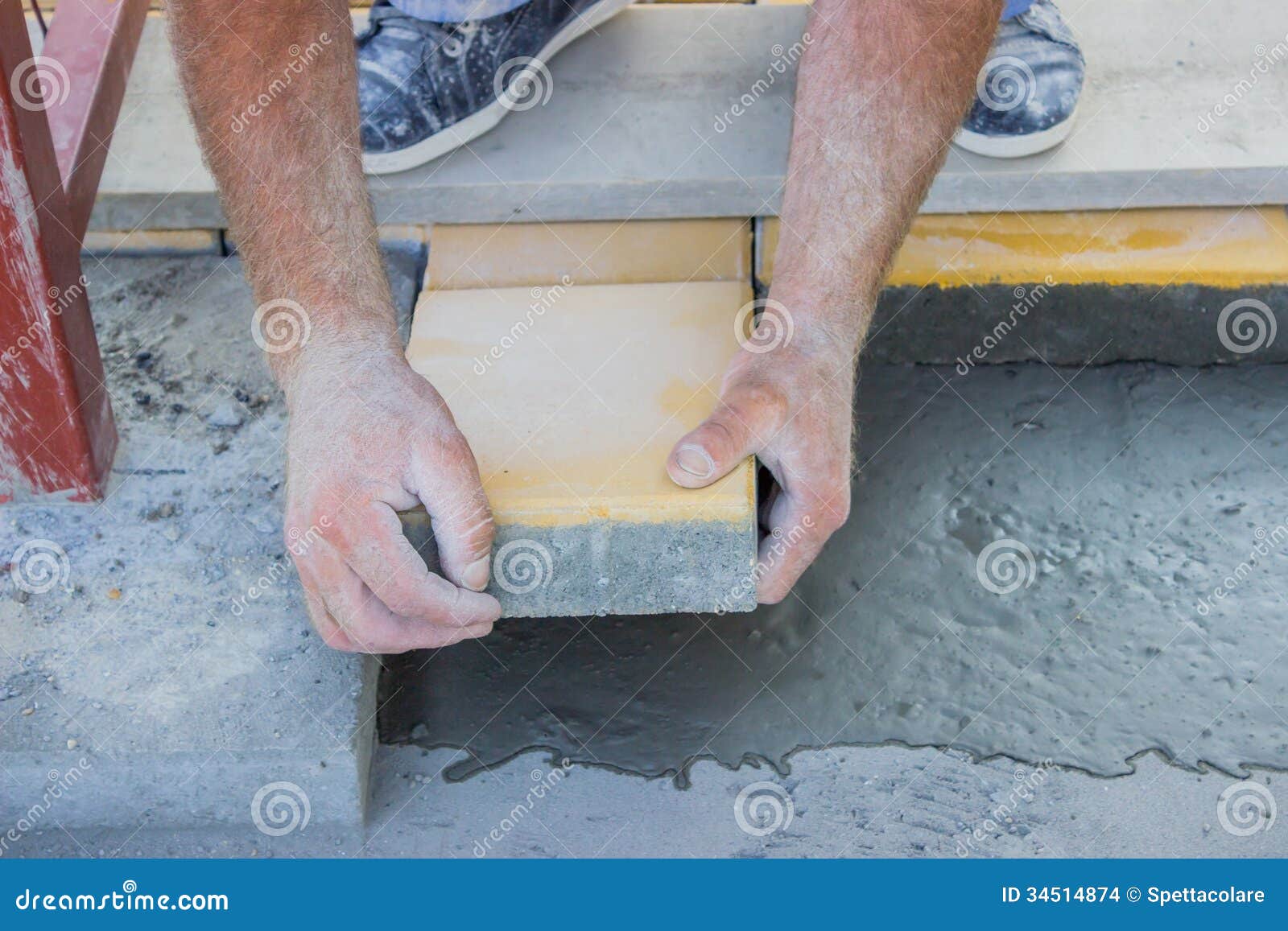 Worker Puts Concrete Pavers Stock Photo Image of activity, footpath