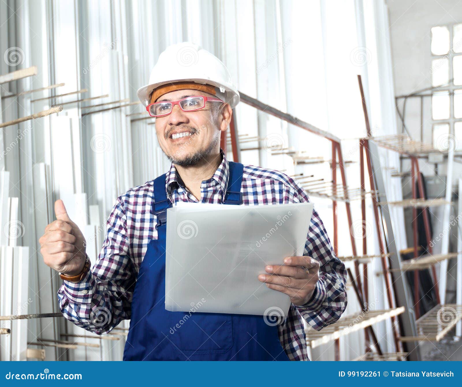 Worker in red glasses stock image. Image of house, facility 99192261