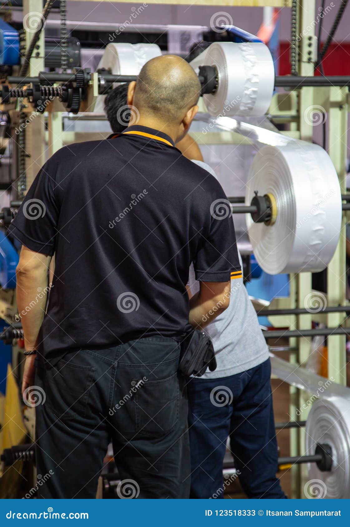 Worker Repair Plastic Bag Extruder Machine Editorial Stock Photo
