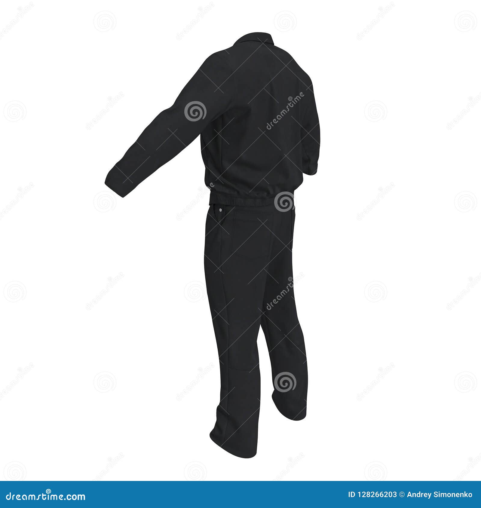 Worker`s Black Uniform with Long Sleeve. 3D Illustration, Isolated on ...