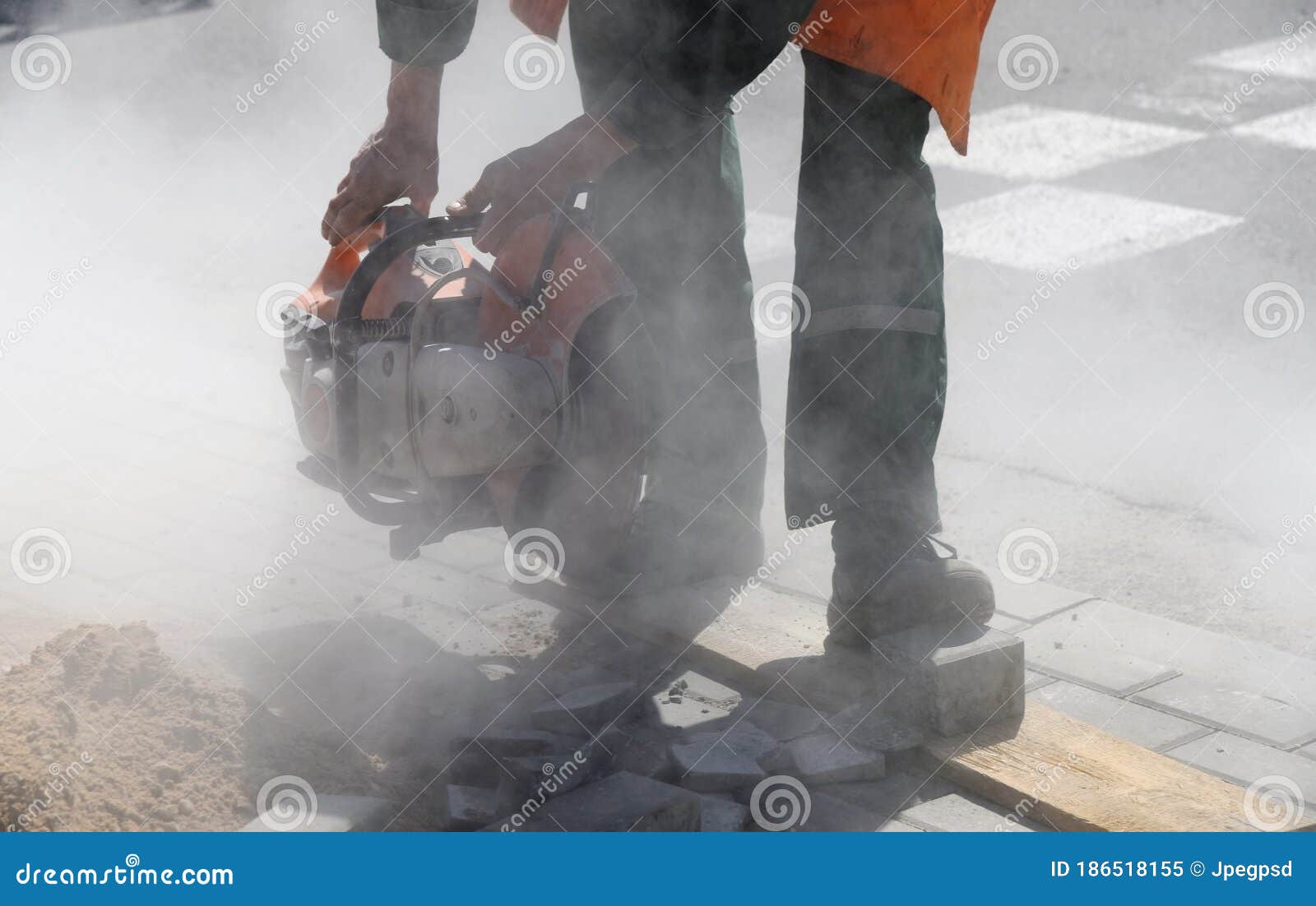 Worker Sawing Circular Saw Concrete Slab. Stock Image Image of blade