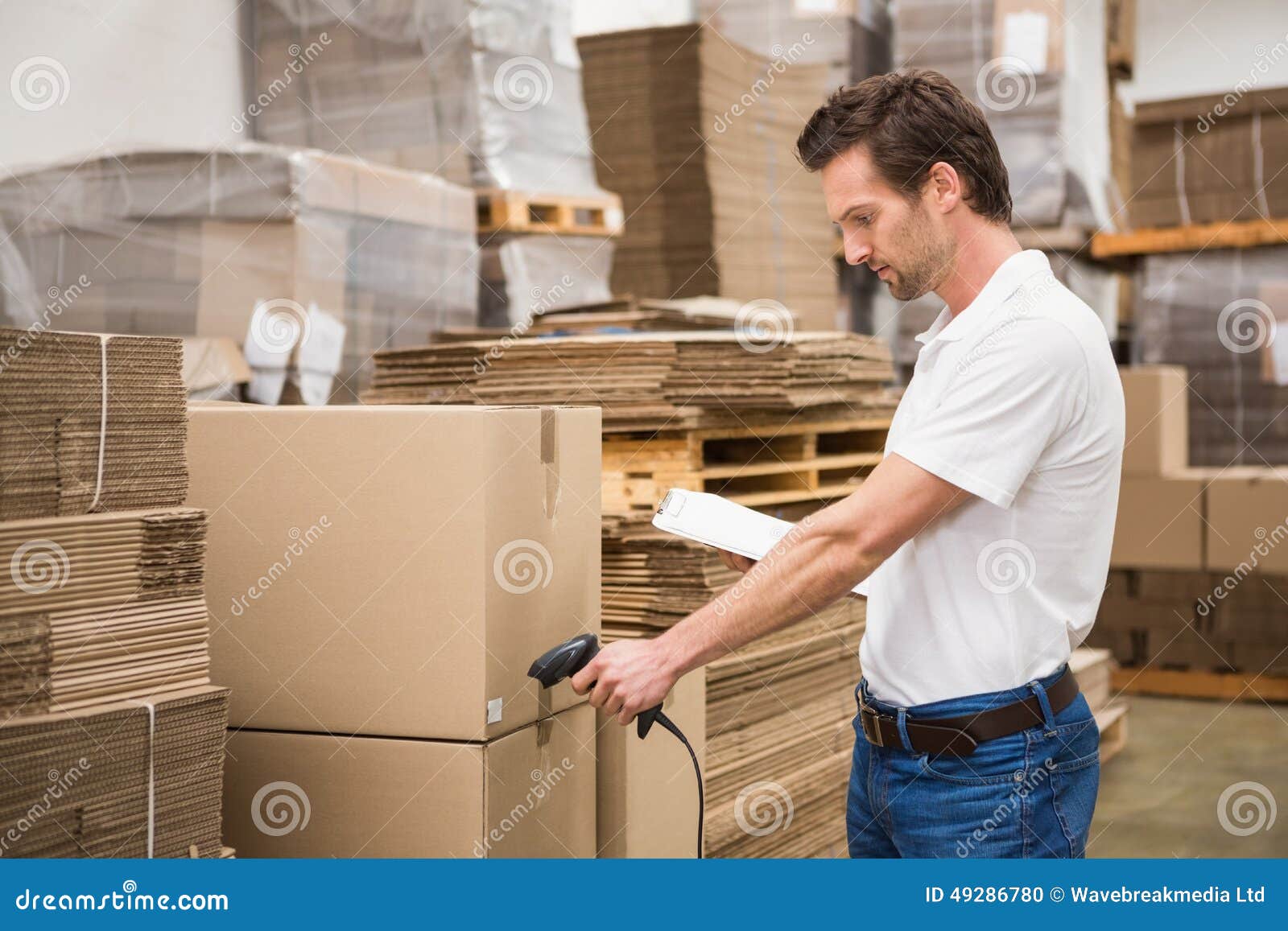 Worker Scanning Package in Warehouse Stock Photo Image of