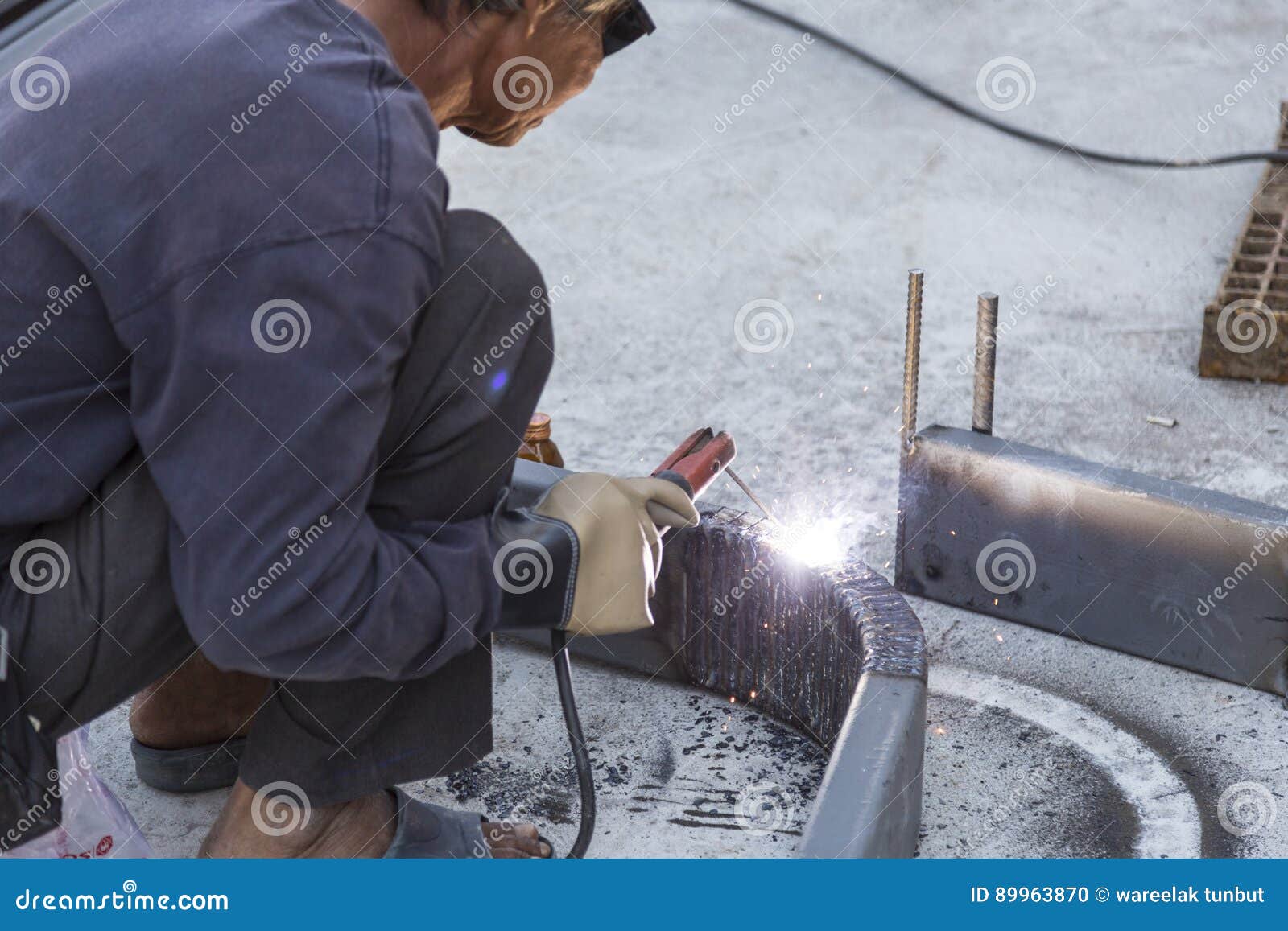 Worker Steel Welding with Unsafety Position Editorial Image Image of