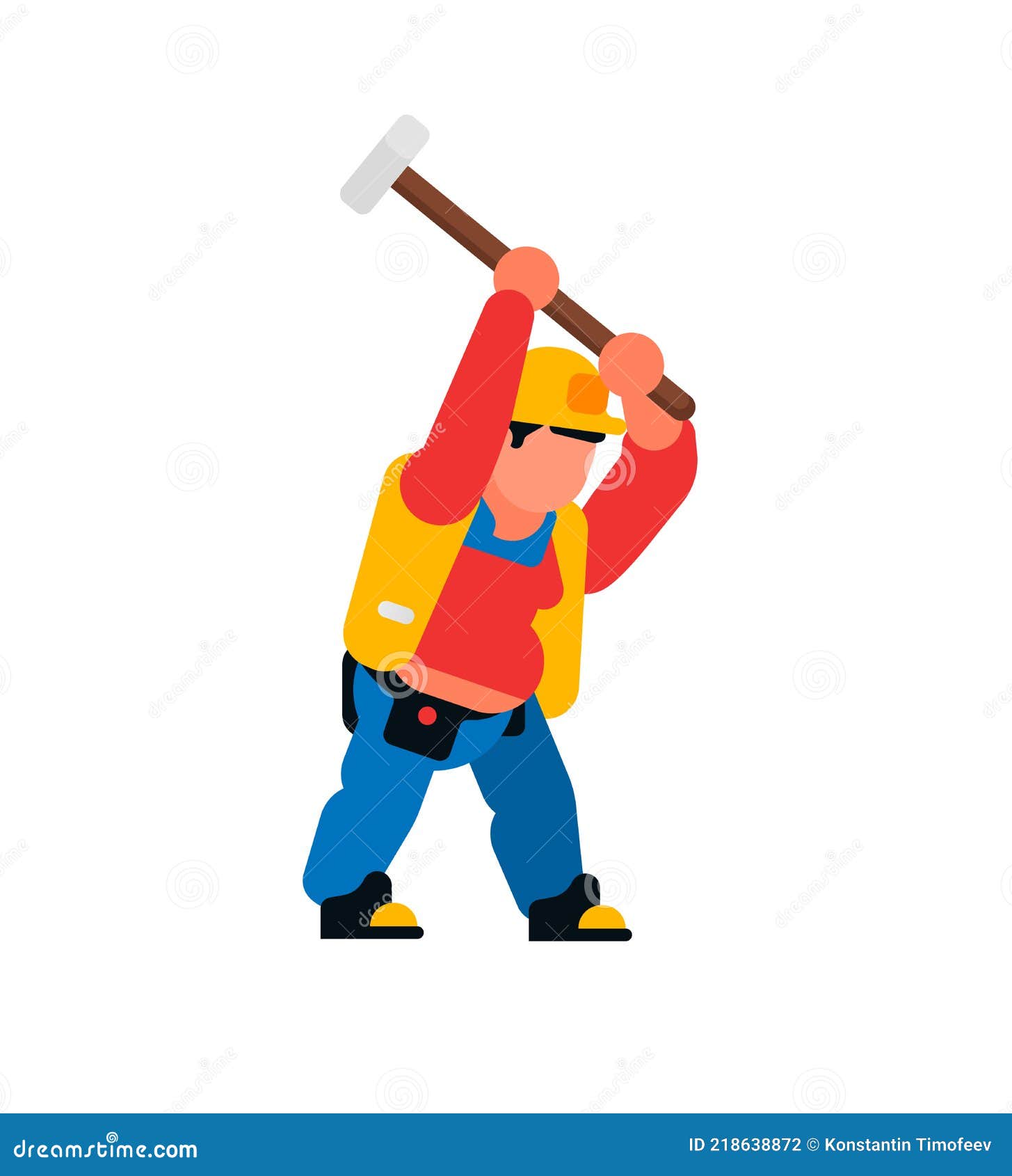 A Worker Swinging a Sledgehammer. Builder and Sledgehammer, Hammer