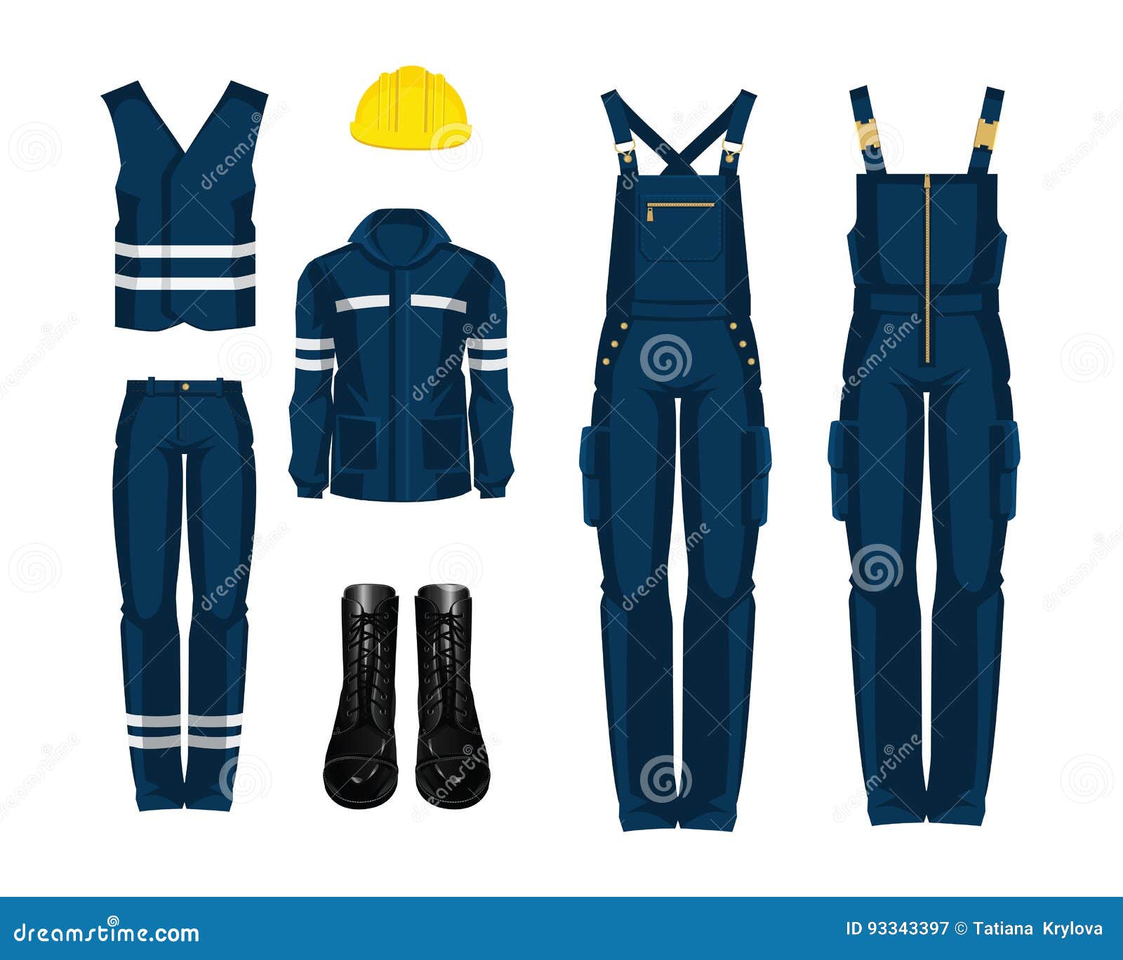 Worker Uniform, Boots and Protective Helmet Stock Vector - Illustration ...