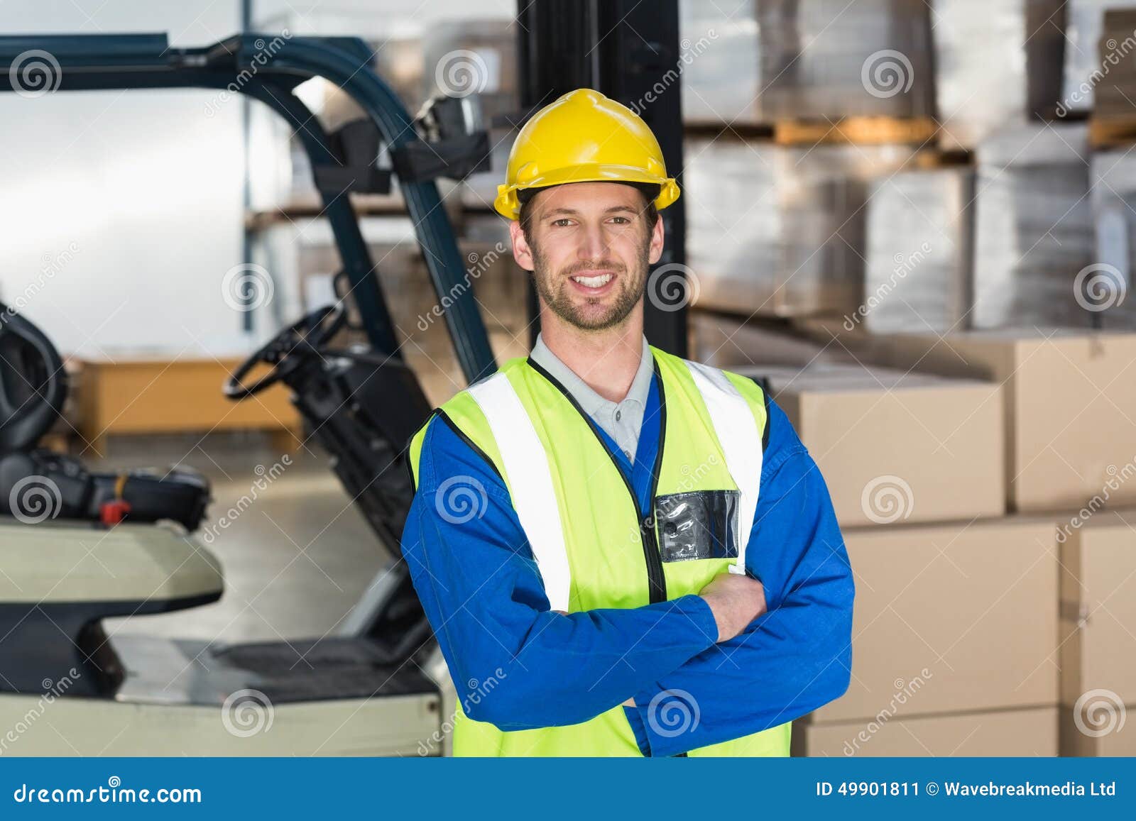 Worker Wearing Hard Hat in Warehouse Stock Image Image of arms