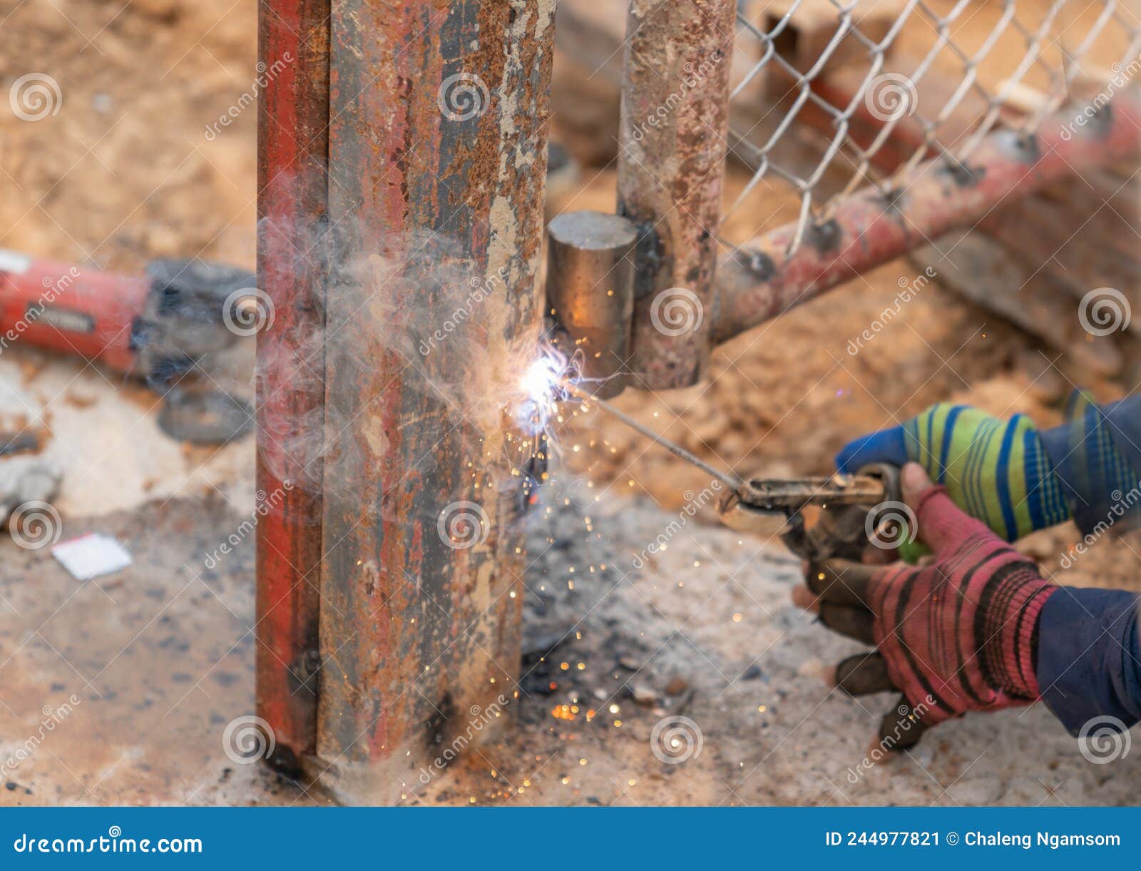 Worker Welding Door Hinge with Pole Stock Image Image of