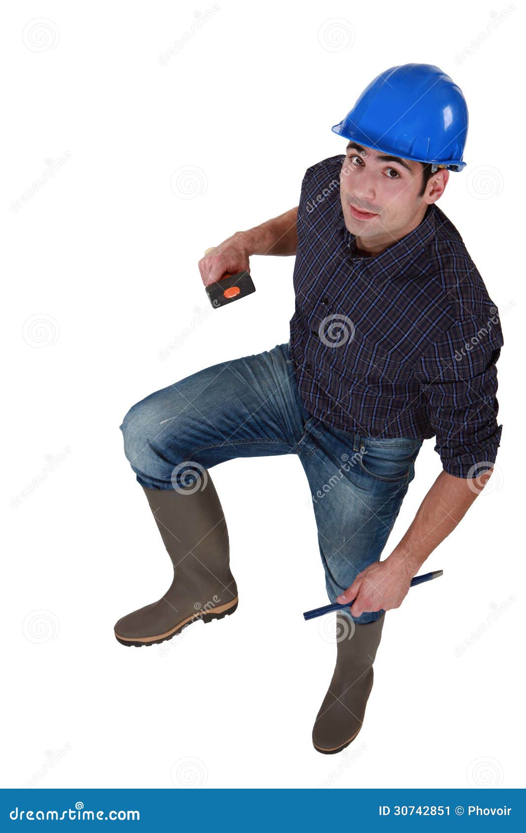 Worker in wellington boots stock image. Image of helmet 30742851