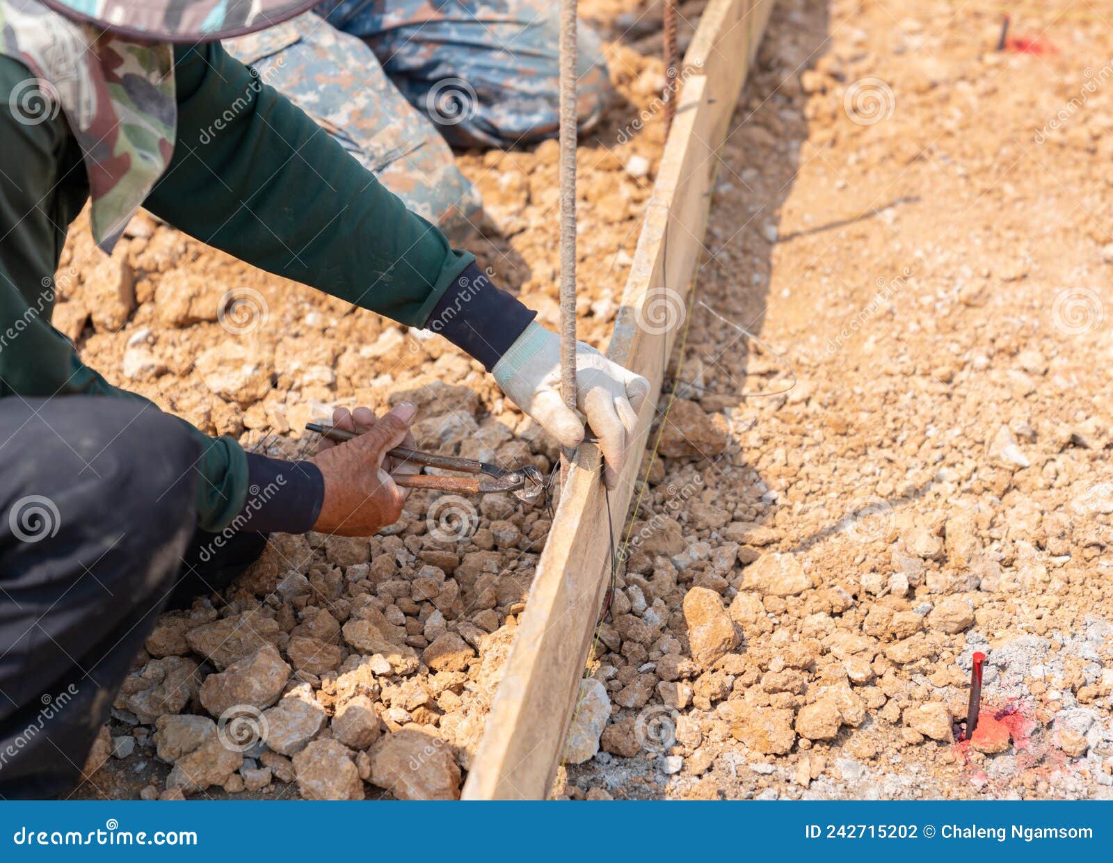 Worker Wiring Rebar Formwork for Pouring Concrete Stock Photo Image