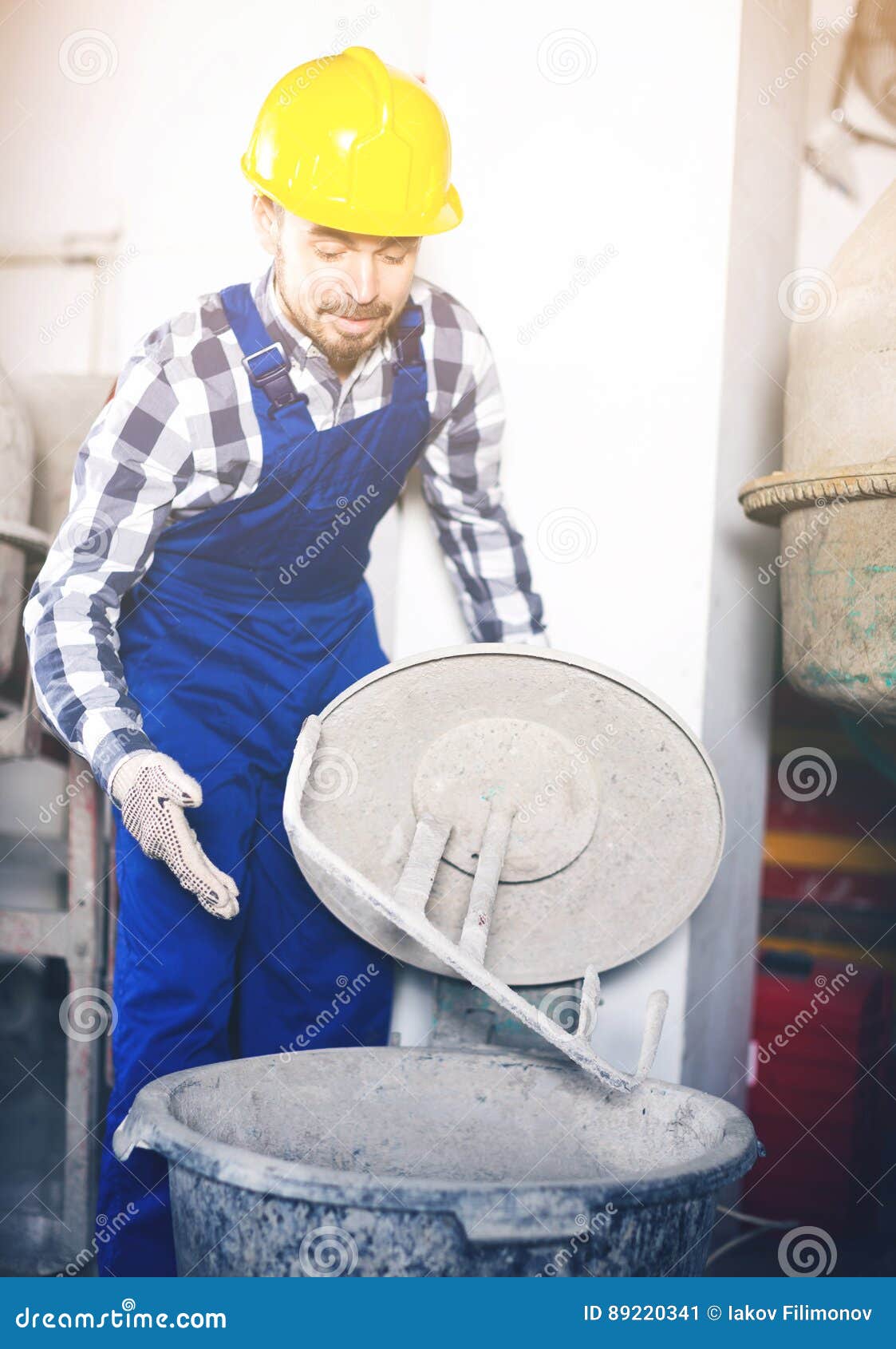 Worker Work with Cement Mixer Stock Image Image of concrete