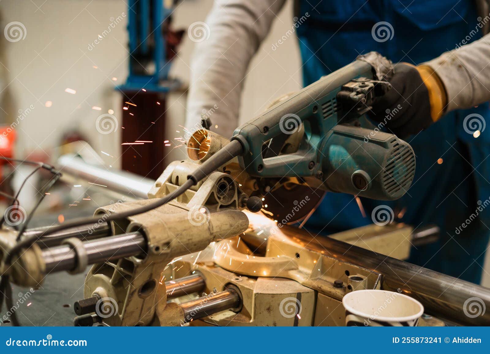 Worker Working with a Circular Grinder on a Metal with Sparks Stock Image Image of worker