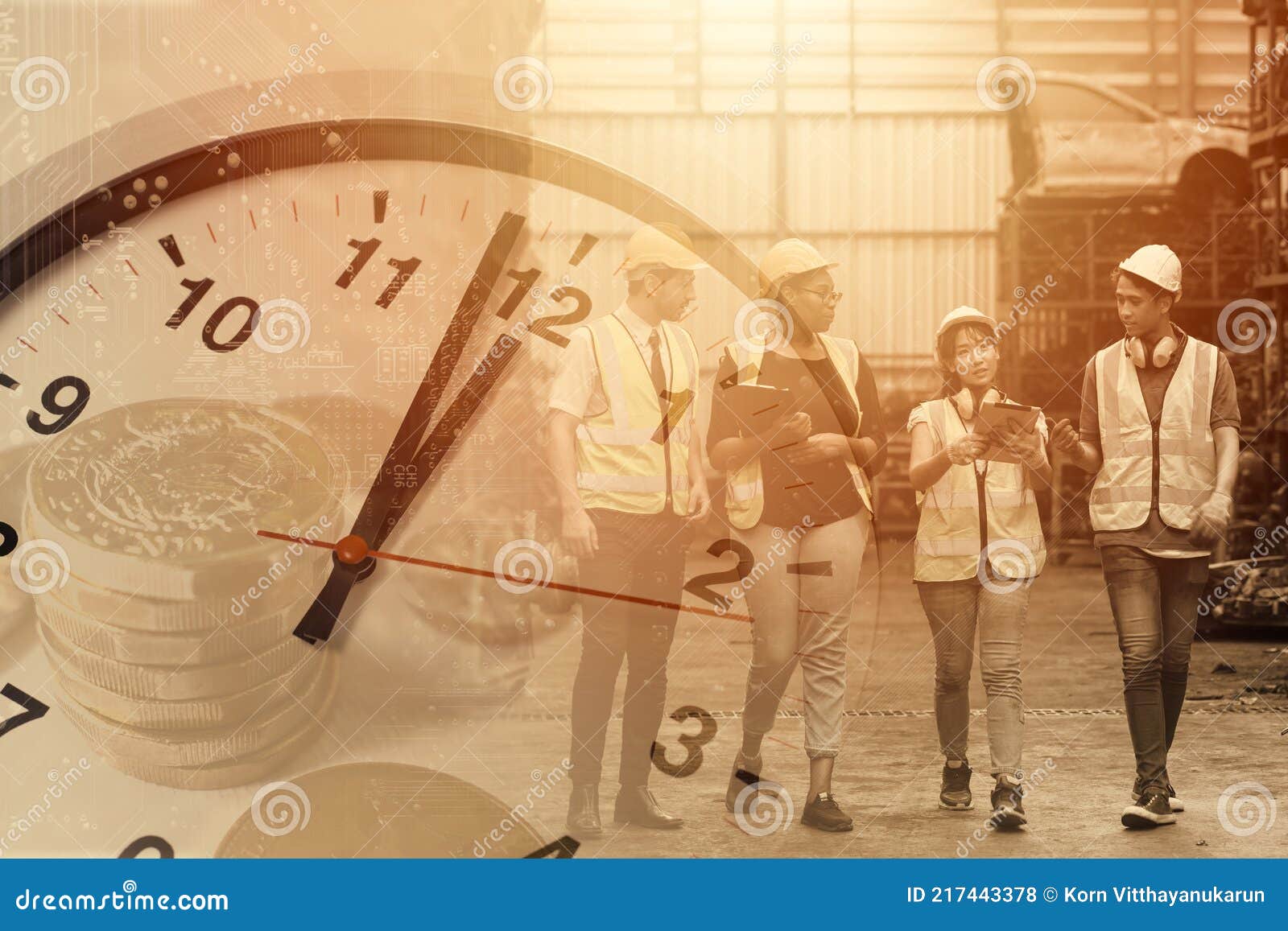worker working times, working hours of labor indutry factory time concept