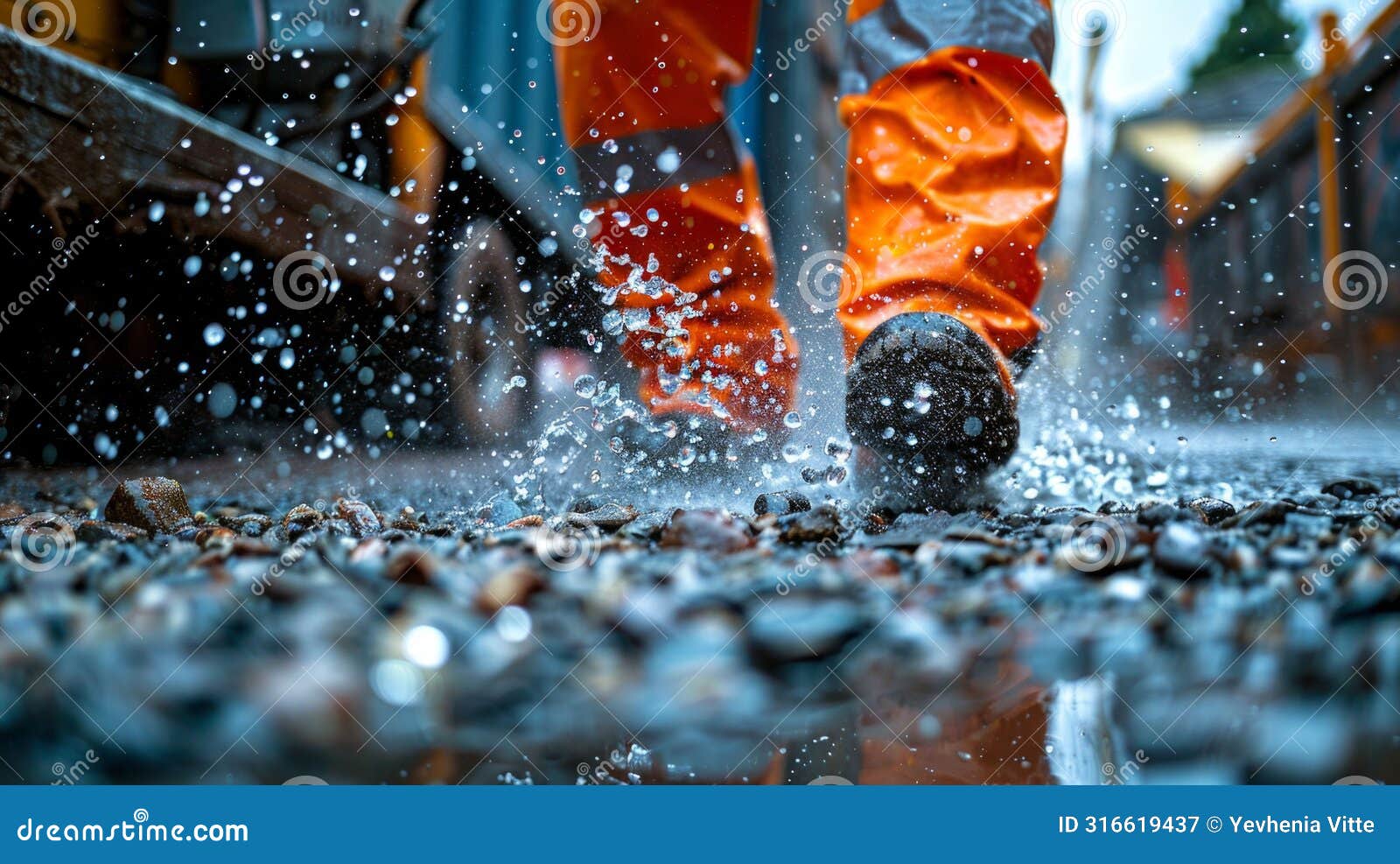 worker's feet covered in mud splashes. generative ai