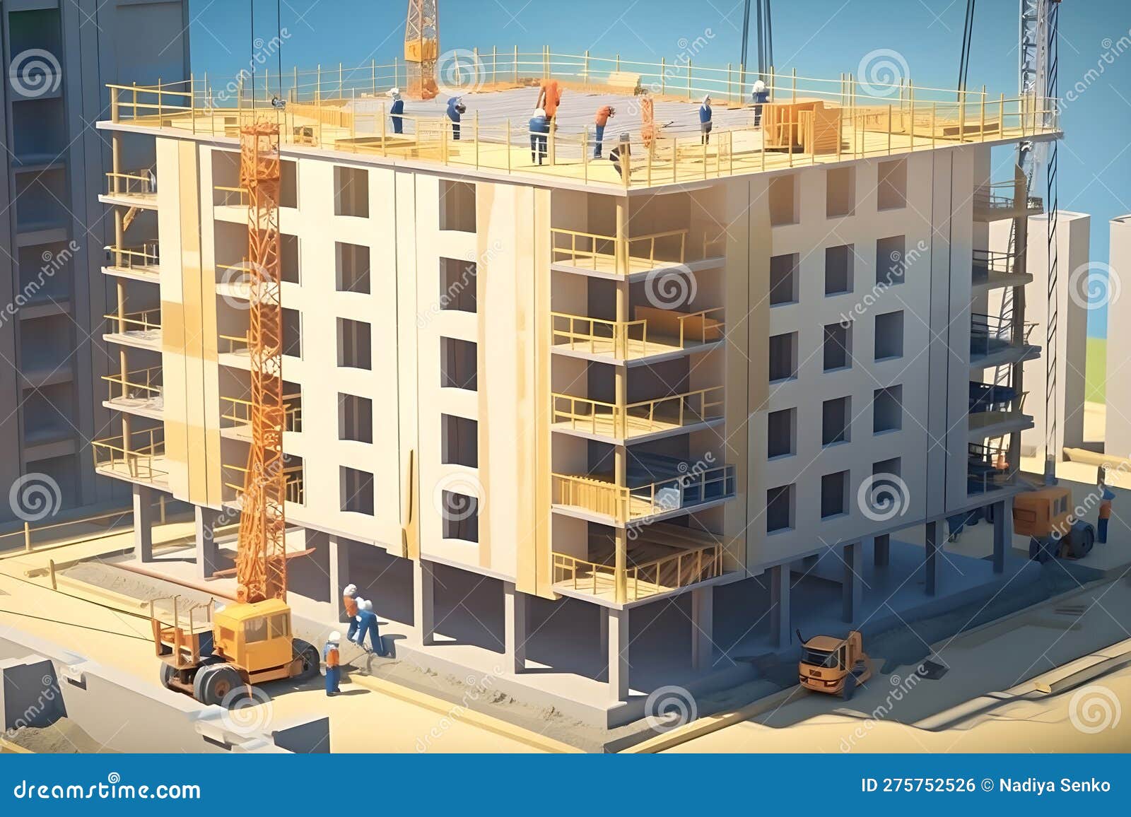 Workers are Building Multistory Building Stock Illustration