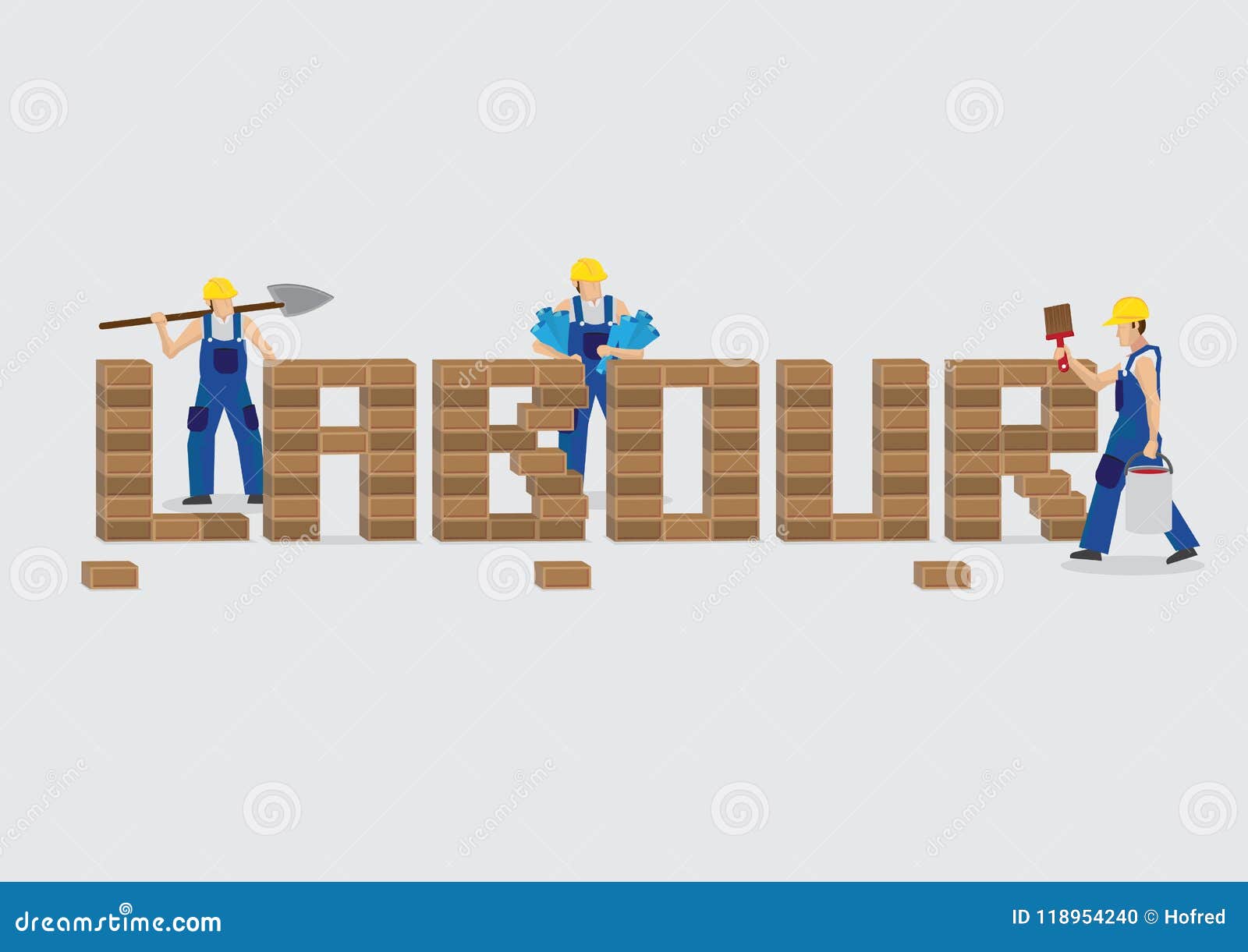 Workers Building Word Labour with Bricks Cartoon Vector Illustraiton Stock  Vector - Illustration of holding, construct: 118954240