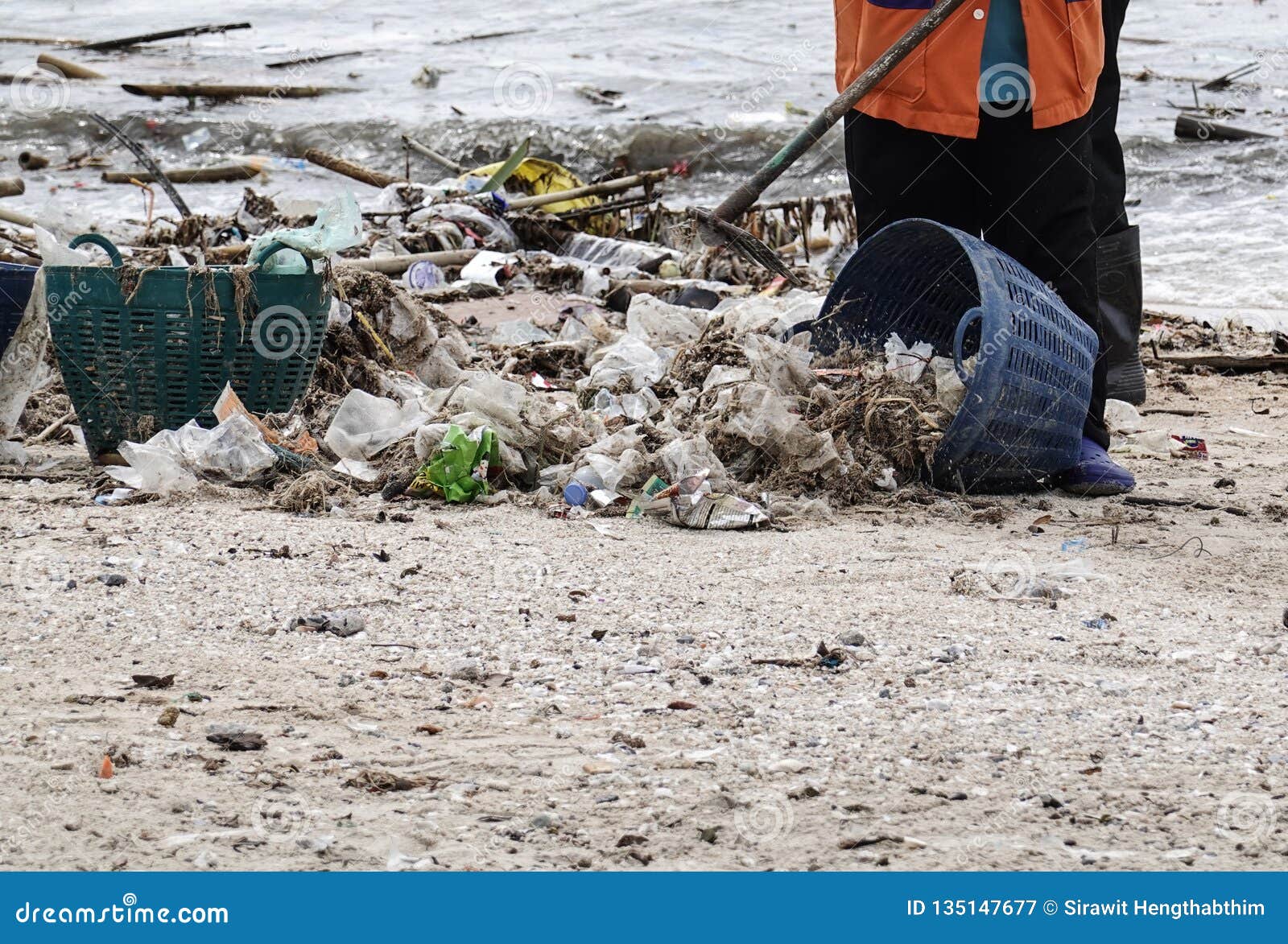 Workers Cleaning Beach from Garbage Stock Image - Image of messy, clean ...